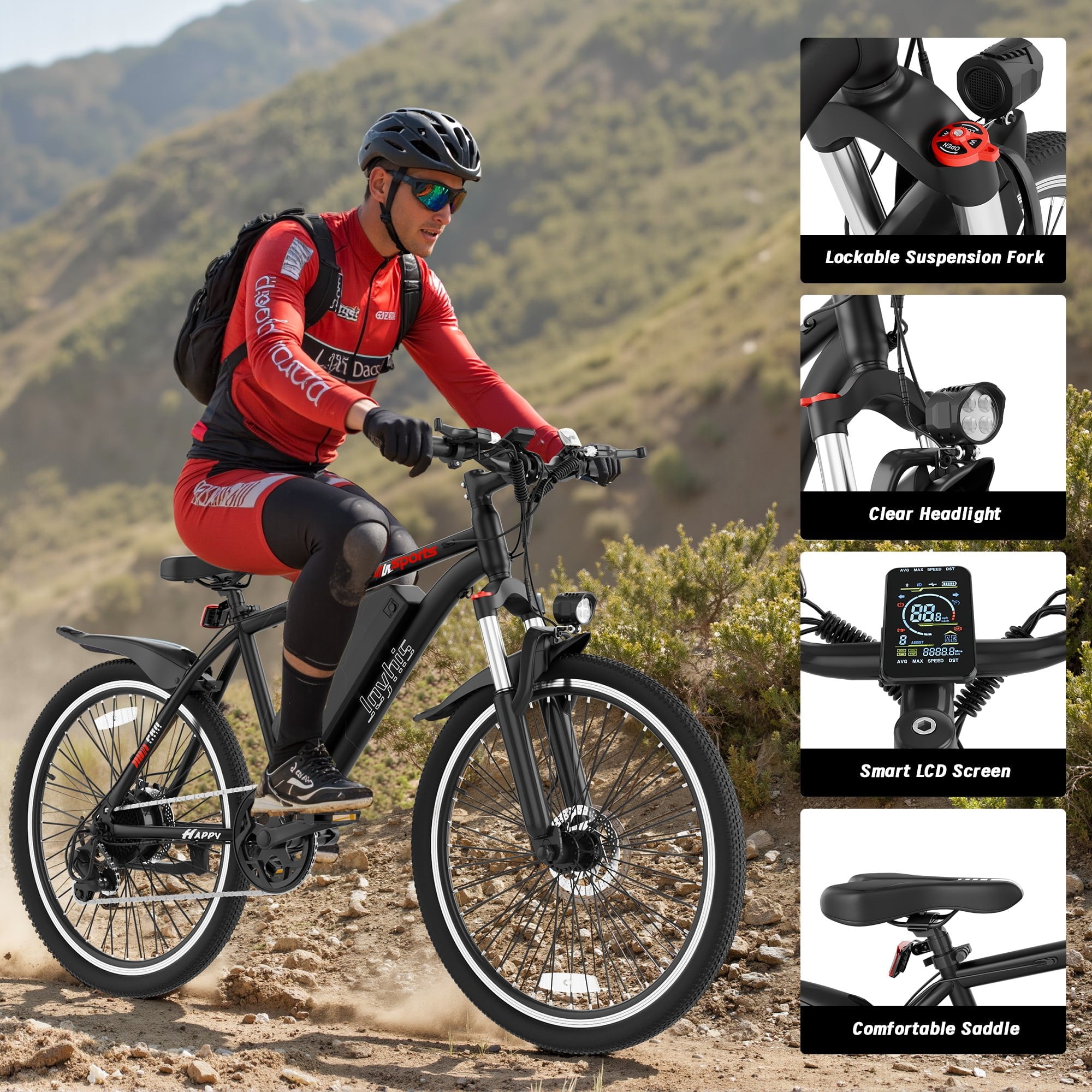 Electric Bike for Adults, 350W Motor 26'' Wheel Up to 50 Miles 19MPH E-Bike with 48V 9Ah Removable Battery UL2849 Electric Bikes