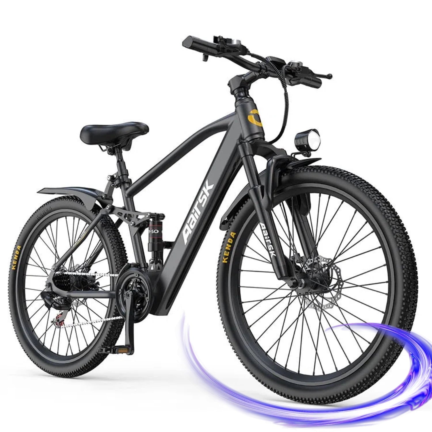 Aairsk GT900 24-inch Electric Mountain Bike (Black), 400W motor, top speed 25 mph, 36V 13Ah battery, Shimano 7-speed gear system, suspension fork, off-road electric bike Electric Bikes