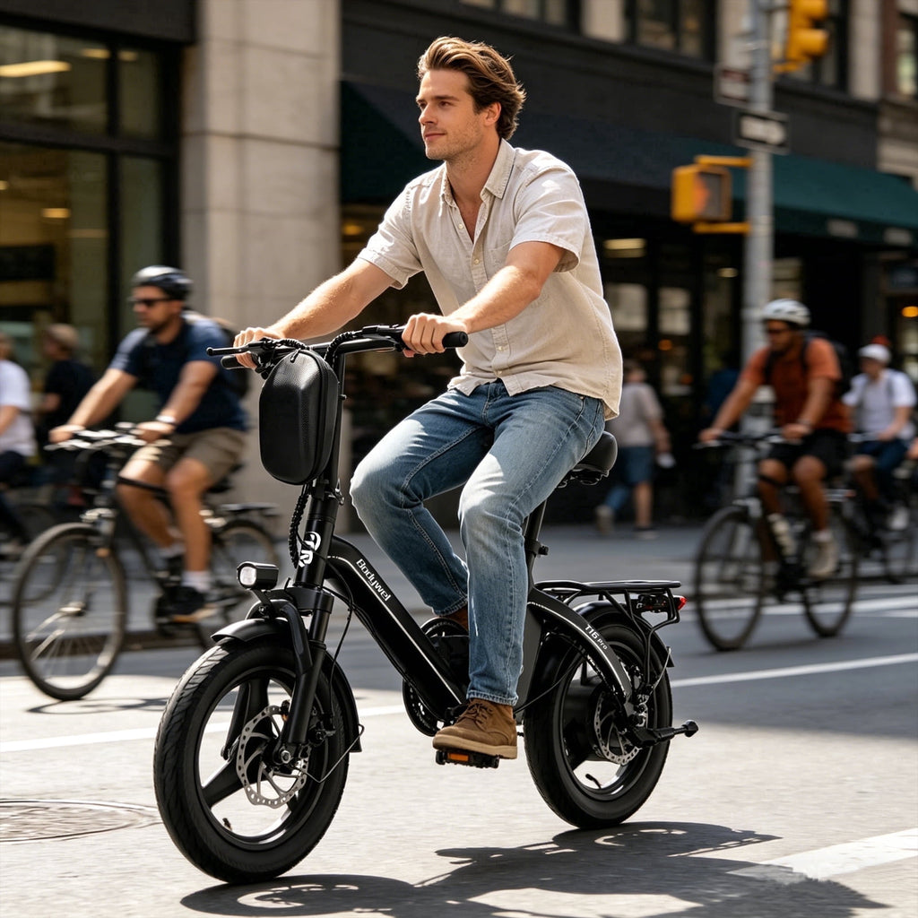 Bodywel Electric Bike for Adults, Electric Bicycle with 500W Motor, 14 Folding Ebike, 36V 10Ah Battery, 20 Miles Mini E Bikes for Commute, UL2849 Electric Bikes