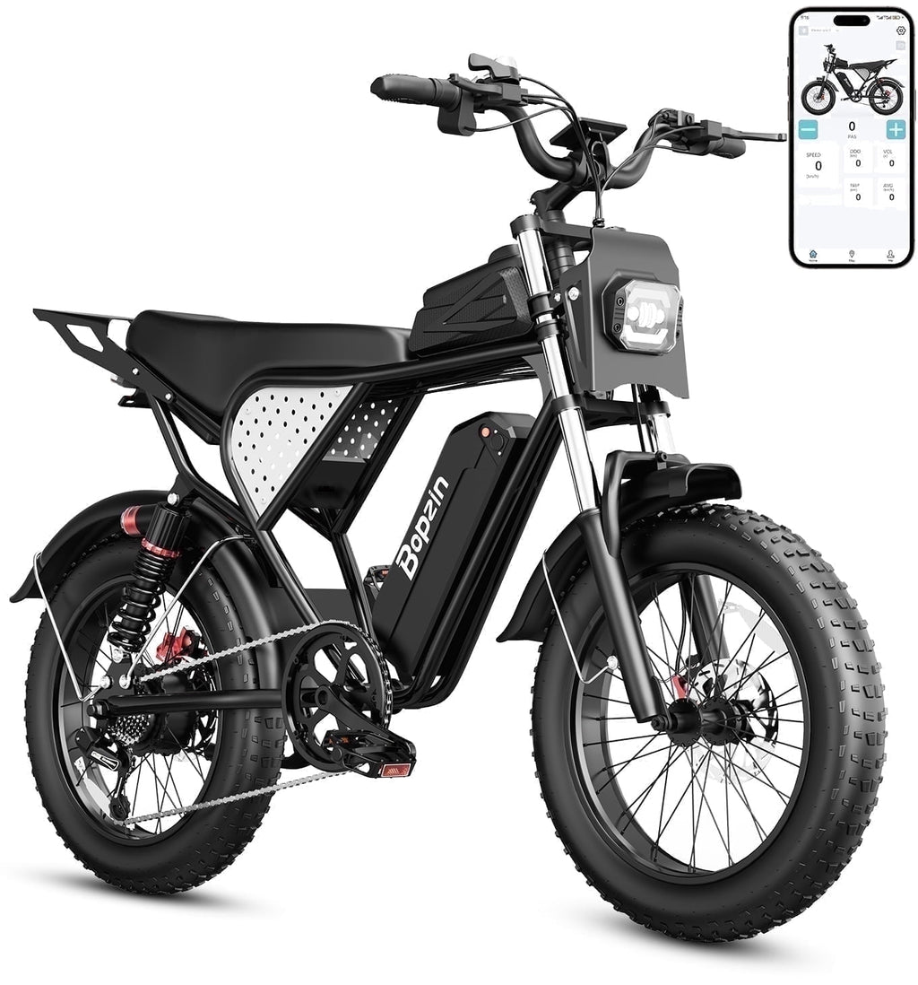 Bopzin Electric Bike for Adults,Peak 1500W App & Anti-Theft, 48V/25Ah, 20x4.0 Fat Tire Ebike, E-Mountain Bike Tested Under UL2849 Electric Bikes
