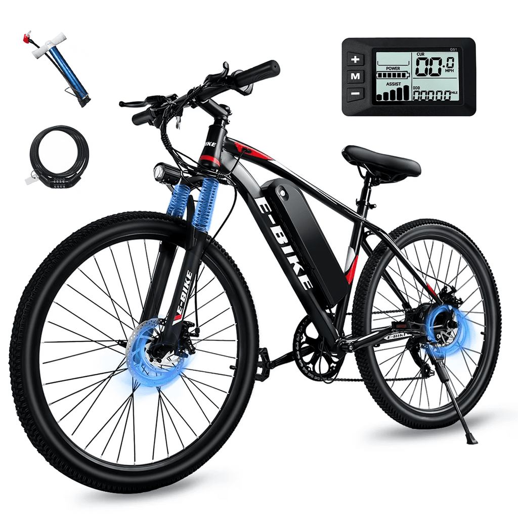 BroPath Electric Bike for Adults,26”Electric Mountain Bike 576Wh Internal Battery & LCD Display, with 7-Speed, 25MPH,Ebike,Full Suspension, 800W (Peak) Motor Commuter Electric Bicycle,UL2849 Electric Bikes