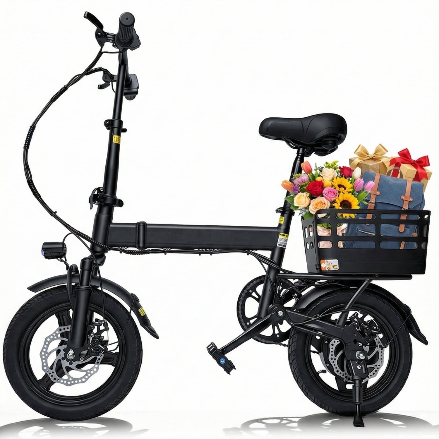 BroPath Electric Bike for Adults,Ebike,14 Folding Electric Bike,500W Motor, 20 MPH, Commuter City E-Bike,576Wh Battery,Electric Bicycle with Baskets,20+ Miles,3 Mode,Mini E Bikes for Teens,UL2849 Electric Bikes