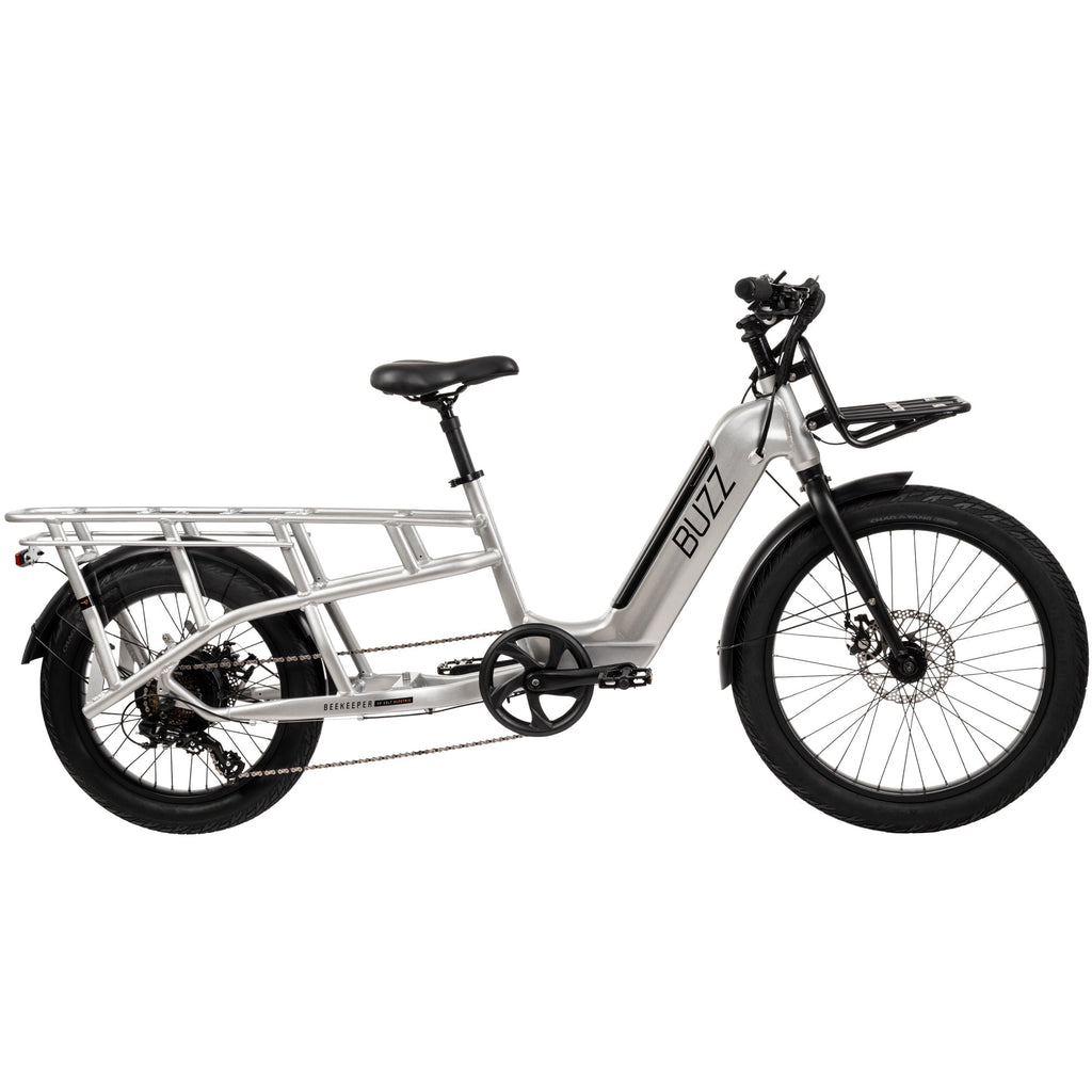 Buzz 24 Beekeeper 48V Electric Cargo Bike, Fits Riders 60+, Silver, Adult, Unisex Electric Bikes