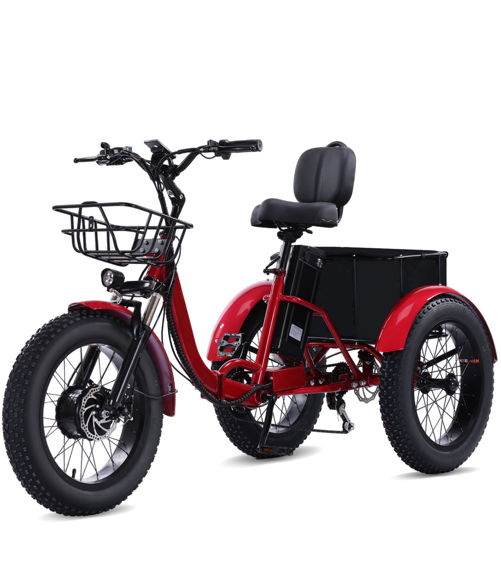 EASINGO Electric Tricycle for Adults 500W Motor 7 Speed 3-Wheel with 20×4.0 Fat Tire, Rear Basket, Lithium Battery Max 15MPH E-Tricycle Red Electric Bikes