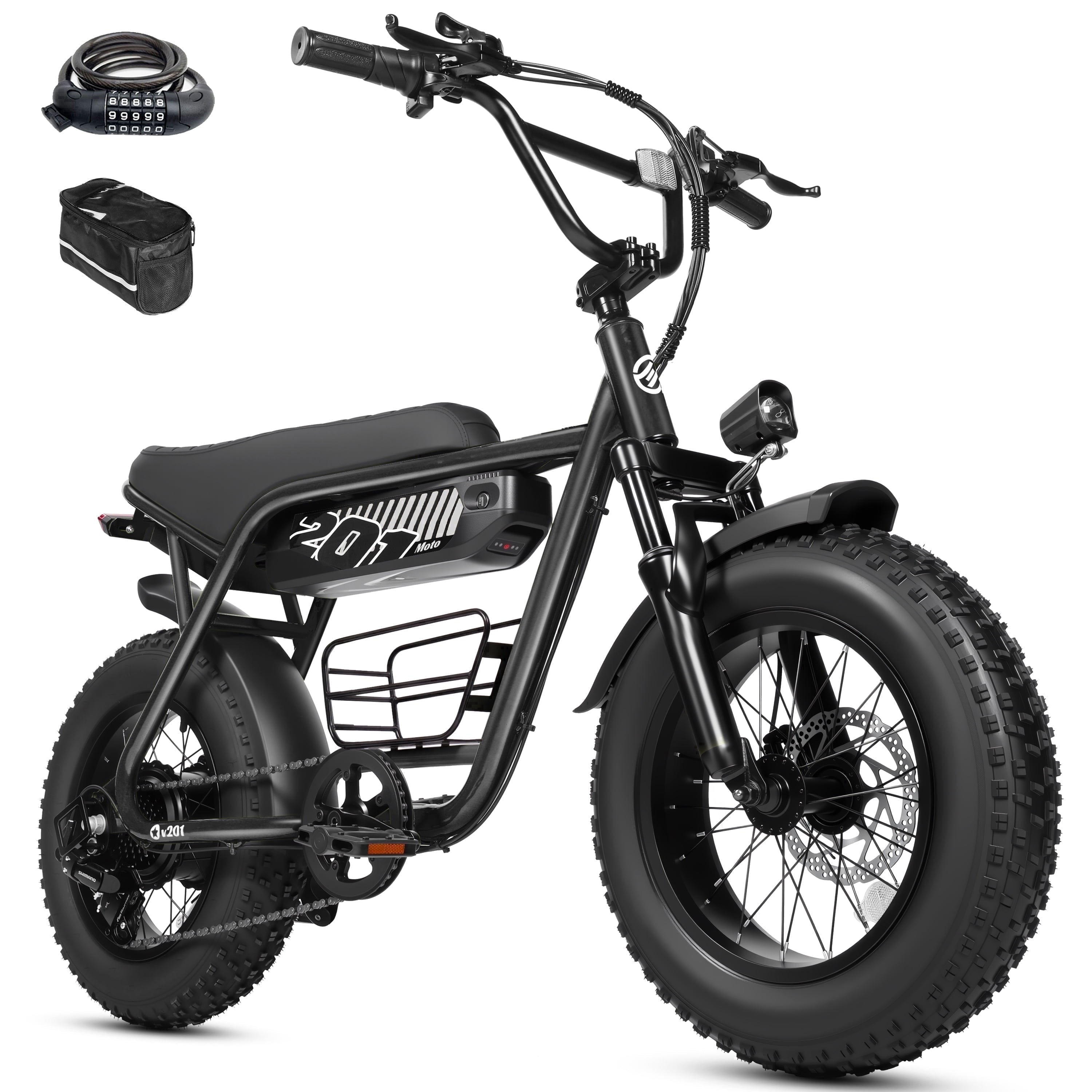 ESKUTE V201 Electric Bike for Adults & Teens 750W Peak 1500W, 30MPH, 48V 15.6Ah Battery, 20x4.0 Fat Tire 7-Speed, Front Suspension, All-Terrain Ebike Black with Phonebag & Lock, UL2849 Electric Bikes