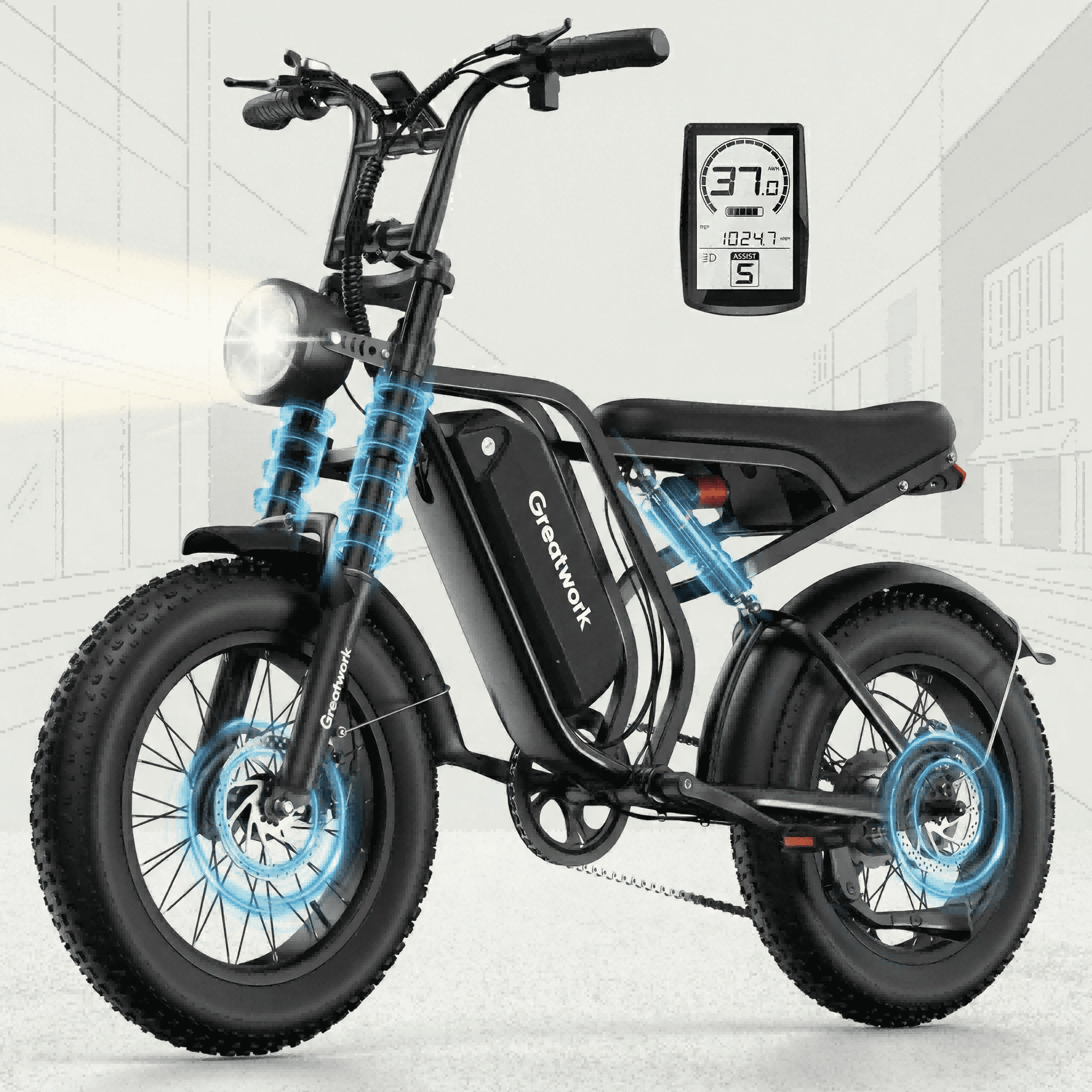 Electric Bicycle Peak 2500W for Adults,37MPH 100Miles, 48V 25Ah, 20*4in Fat Tire 7-Speed Full Suspension Mountain E Bike All-Terrain UL 2849 Electric Bikes
