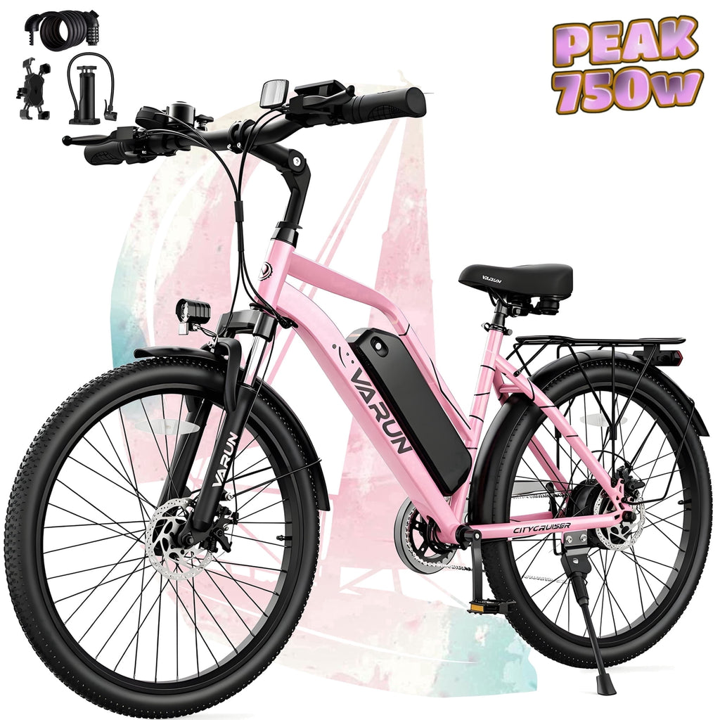 Electric Bike, 26 EBike with 750W Peak Motor, 48V 374.4Wh Removable Battery, 20+MPH, 7-Speed Gears, Includes Bike Pump, Phone Holder & Bike Lock - Electric Bicycle for Adults, UL2849 Electric Bikes