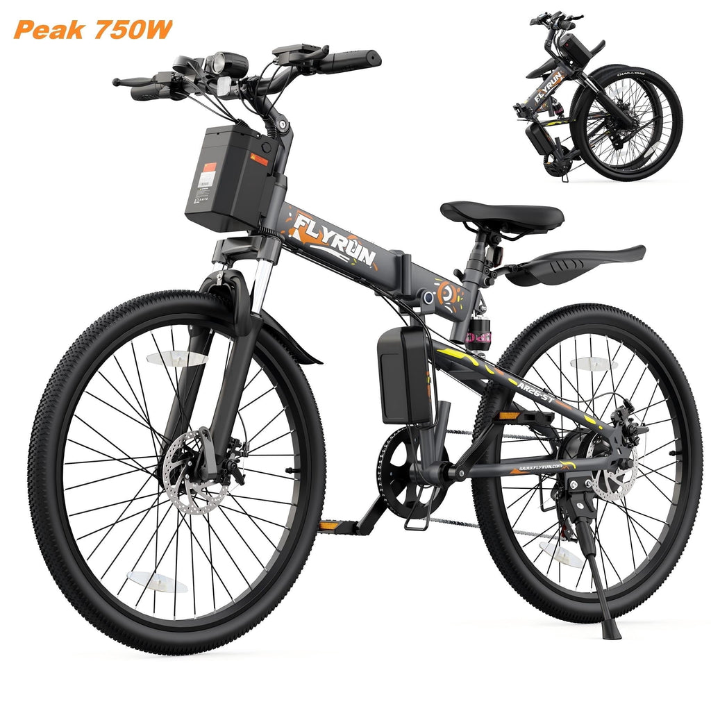 FLYRUN 26 Electric Bike for Adults,Foldable Ebike with Peak 750W Motor,20MPH,48V 374.4Wh Removable Battery,Full Suspension,7-Speed Gears,LCD Display,UL2849 Electric Bikes