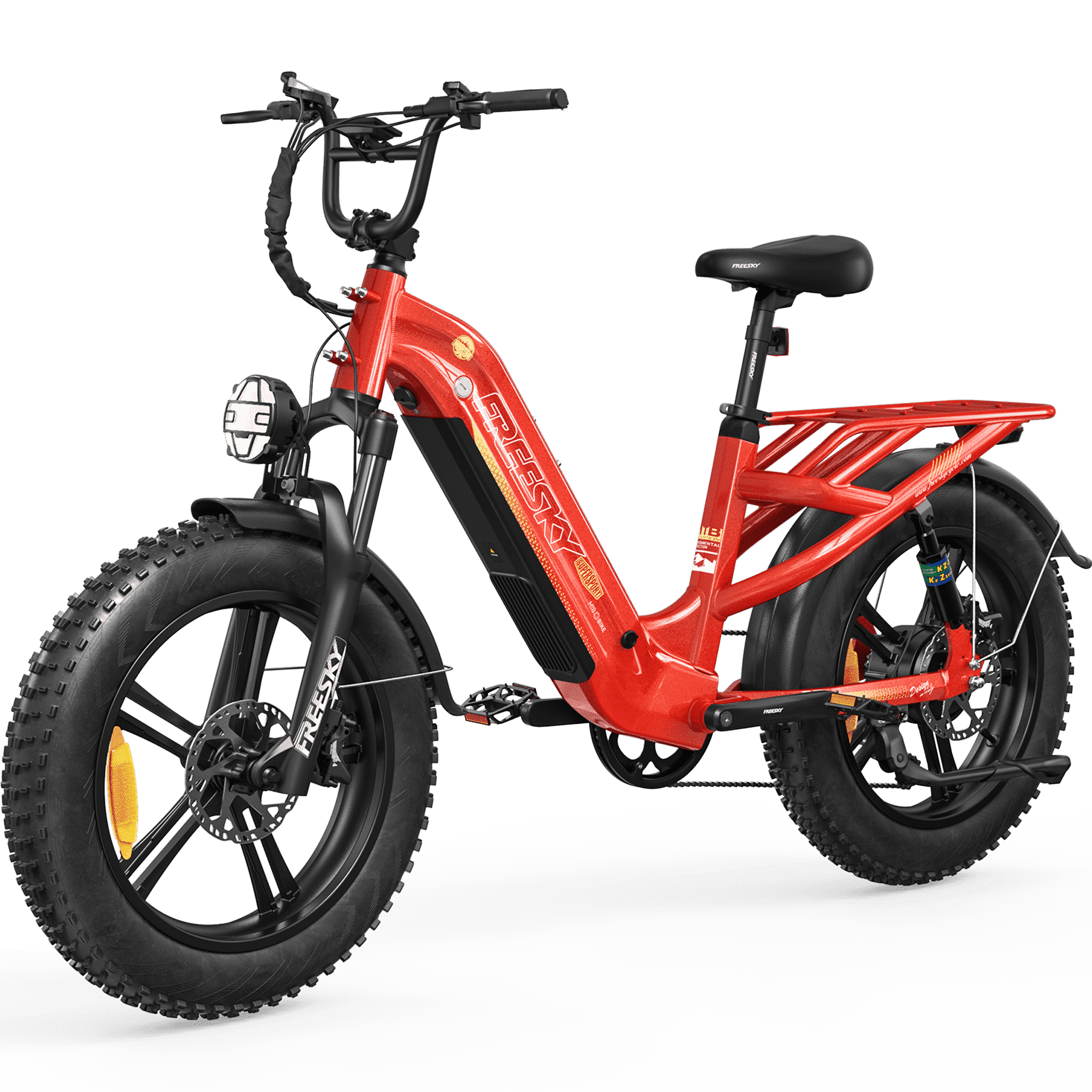 FREESKY 2026 Upgraded Rocky Pro Torque Sensor Electric Bike for Adults, 48V 25Ah Samsung Cells Battery, 105 Miles Range, 33MPH Fat Tire Step-Thru E Bike, 20 Full Suspension Cargo Bicycles, 8-Speeds Electric Bikes