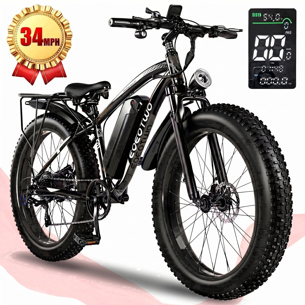 EOEOTWO 26 Fat Tire Electric Bike for Adults 1500W Peak Motor, 48V 15Ah Removable Battery, 34 MPH Fast E-Bike with 60-Mile Range, All-Terrain Mountain Bicycle with Front Suspension, UL2849 Certified Electric Bikes