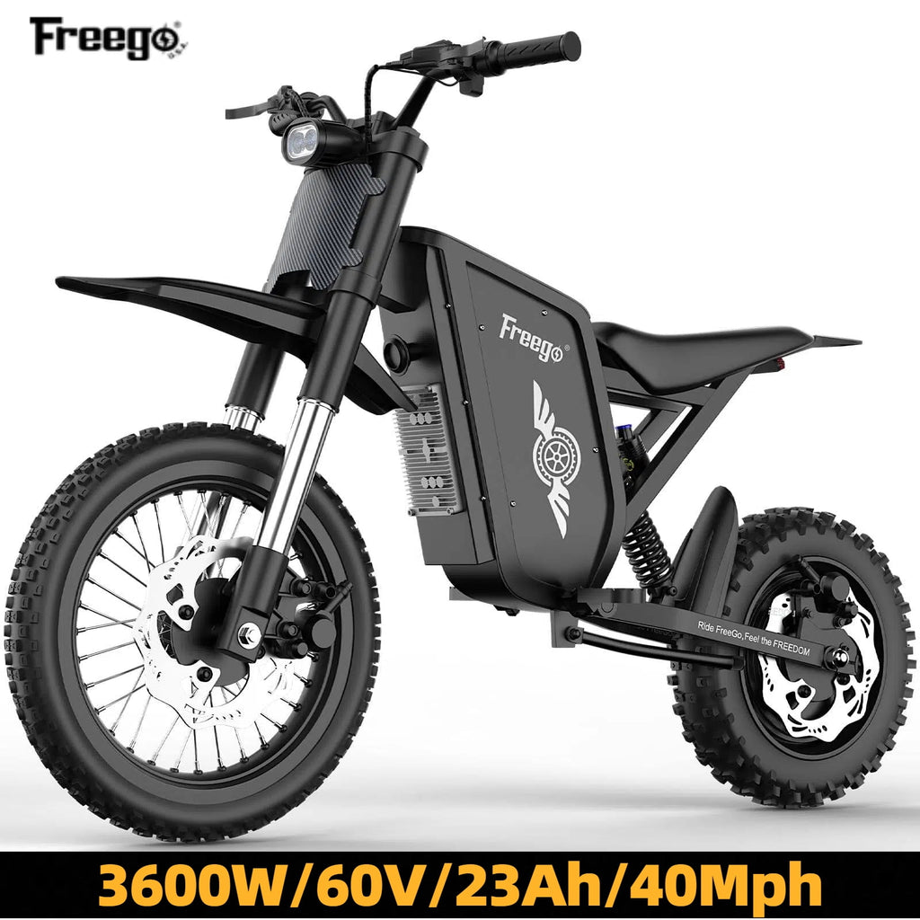 Freego X0 Electric Mountain Bike for Adults & Teens,3600W(Peak),60V 23AH Battery,40 MPH Top Speed,50 Miles Range,14/10 Tires,UL2849 Electric Bikes