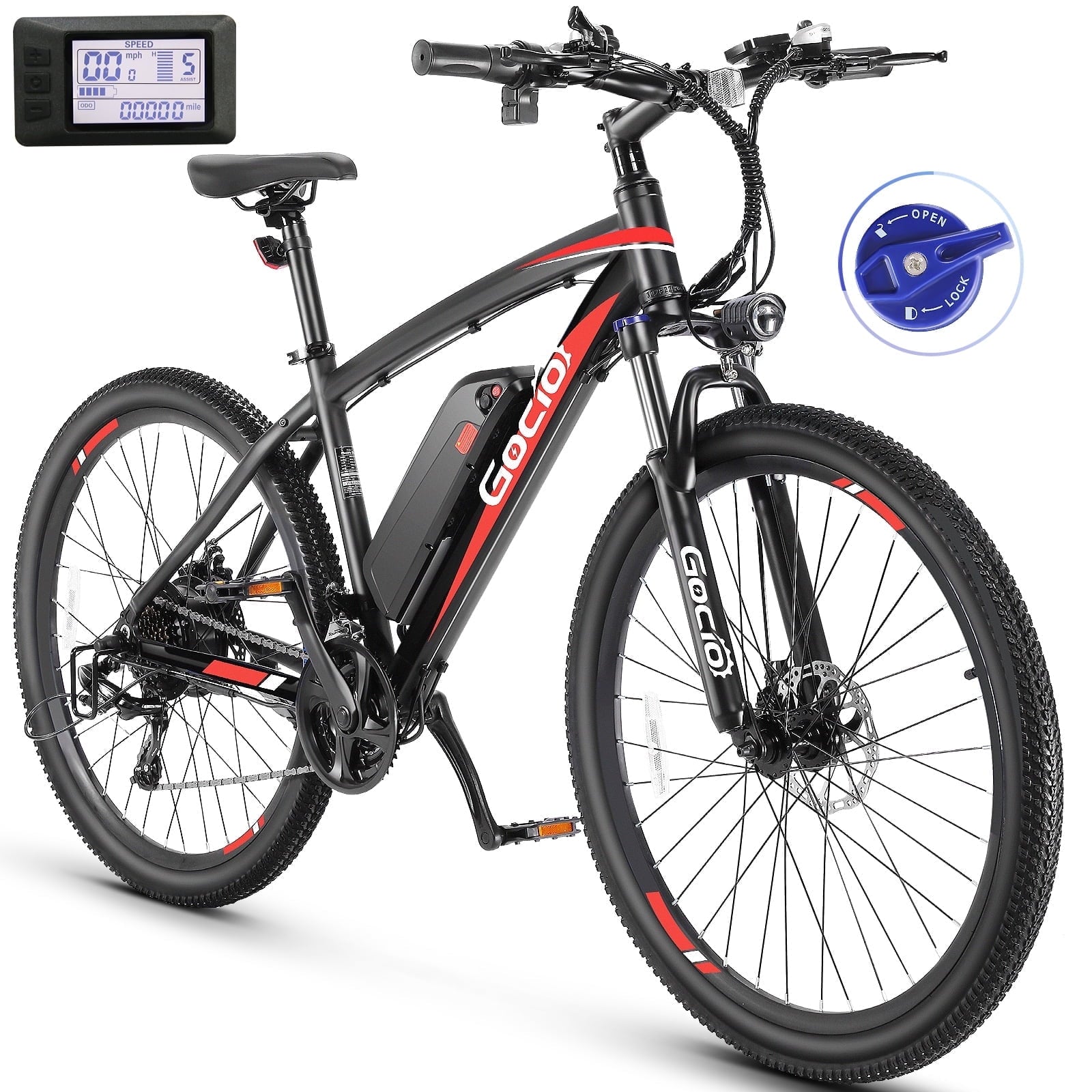 Gocio 27.5 Electric Mountain Bike for Adults, 750W Peak Motor, 48V 10.4Ah Battery, 20MPH, 21 Speed, Lockable Front Suspension, UL2849 Certified Electric Bikes