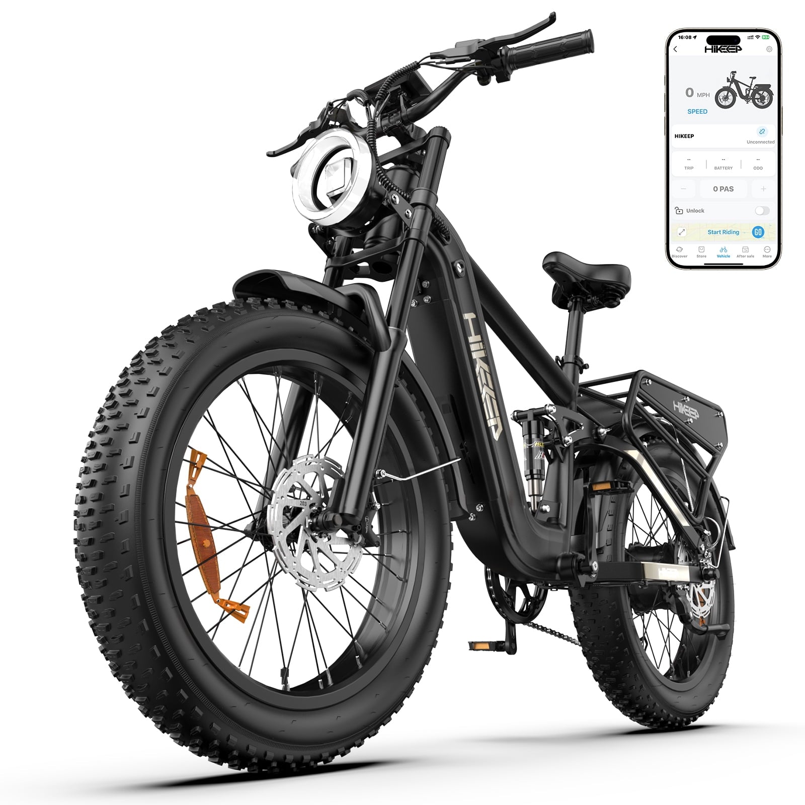 HiKeep Electric Bike for Adults, 2000W 4000W Peak Motor, 48V 25Ah Removable Lithium Battery, 26x4 Fat Tire E-Bike, 7-Speed Shimano, Full Suspension, Rear Rack, UL 2849, Black Electric Bikes