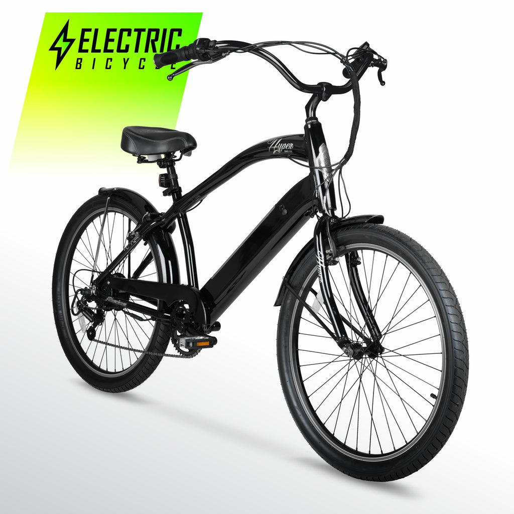 Hyper Bicycles 26 36V Men's Electric Cruiser E-Bike with Pedal-Assist, 250W Motor, Black Electric Bikes