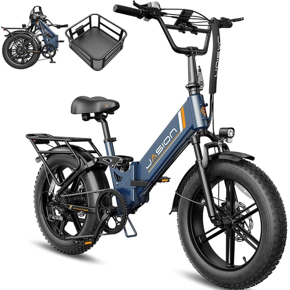 Jasion X-Hunter ST Electric Bike, 750W Foldable Ebike with 48V 13AH Removable Battery, 20'' Fat Tire Electric Bicycles for Adults, Full Suspension, UL 2849 Electric Bikes