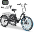 Lilypelle Motorized Three-Wheel Electric Bikes with Large Baskets for Adults/Seniors/Teens, Black Electric Bikes