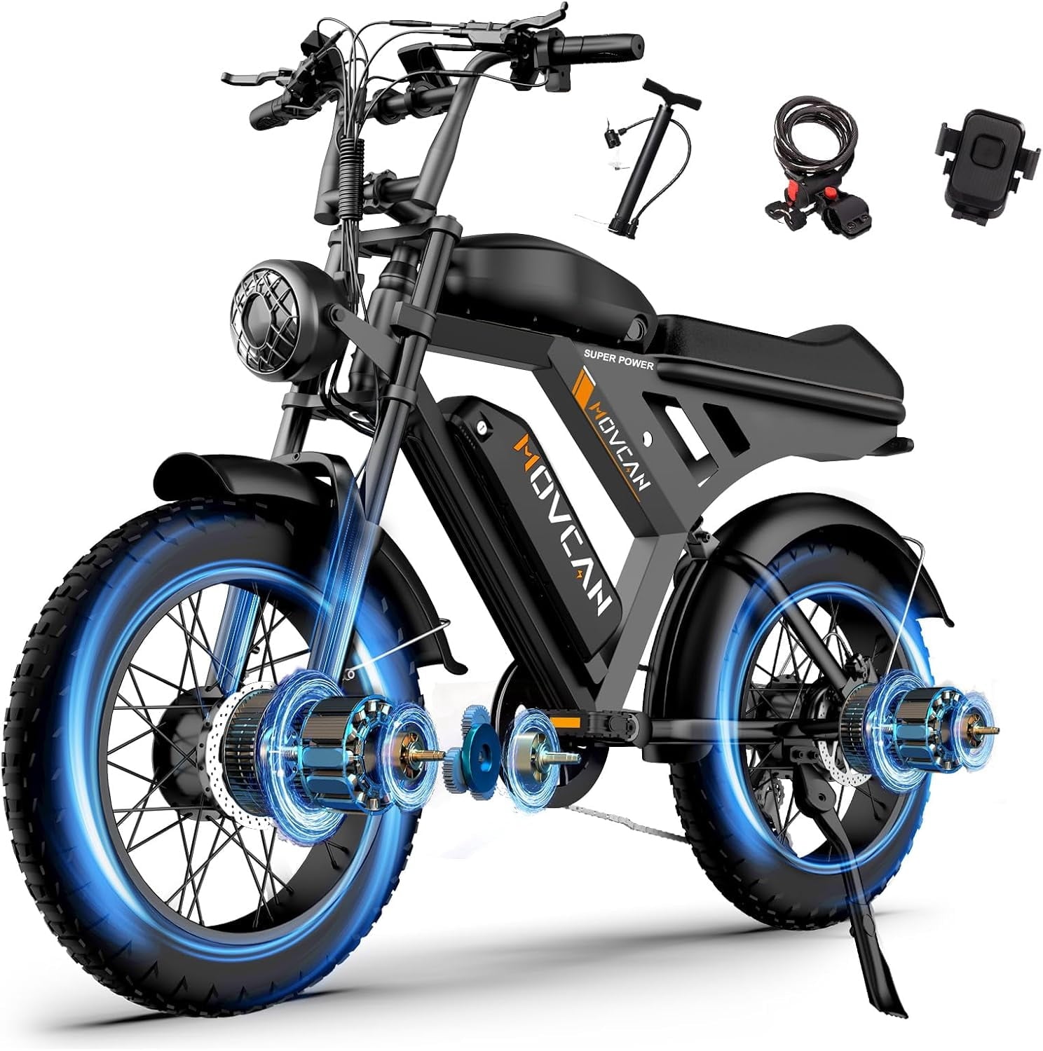 MOVCAN V30PROMAX Electric Bike for Adults, 3000W Dual Motor 37.5MPH, 48V 40Ah Dual Battery 120 Miles, 20x4 Fat Tire Full Suspension E-Mountain Bike, APP Control, UL2849 Electric Bikes