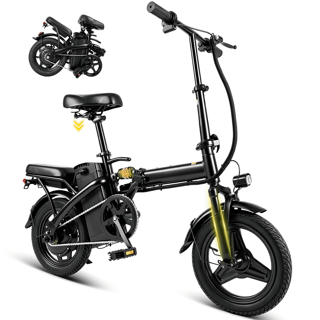 OwnGold Electric Bicycles for Adults,500W Peak Motor 30 Miles 20MPH,14Foldable Commuting Ebike with 432WH Removable Battery,UL2849 Electric Bikes