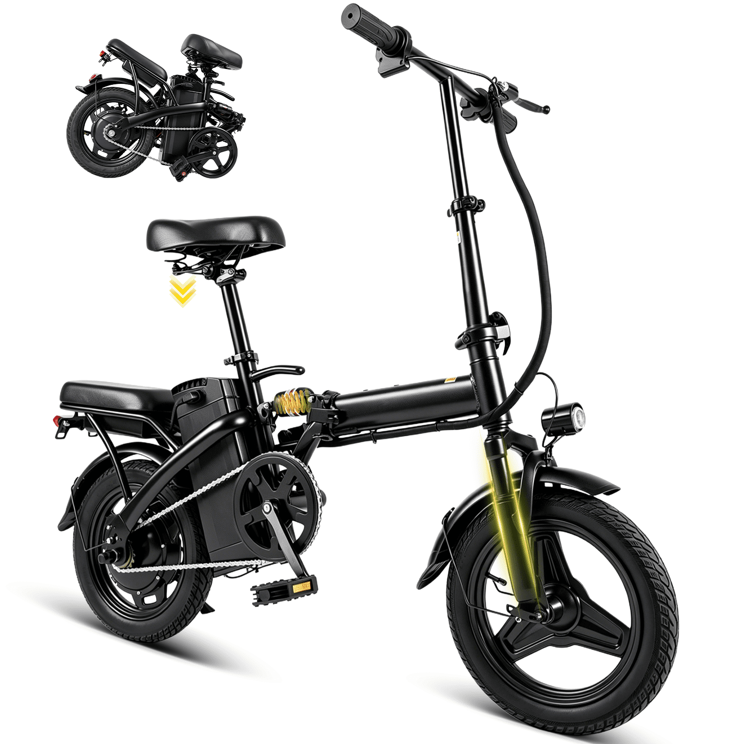 OwnGold Electric Bicycles for Adults,500W Peak Motor 30 Miles 20MPH,14Foldable Commuting Ebike with 432WH Removable Battery,UL2849 Electric Bikes