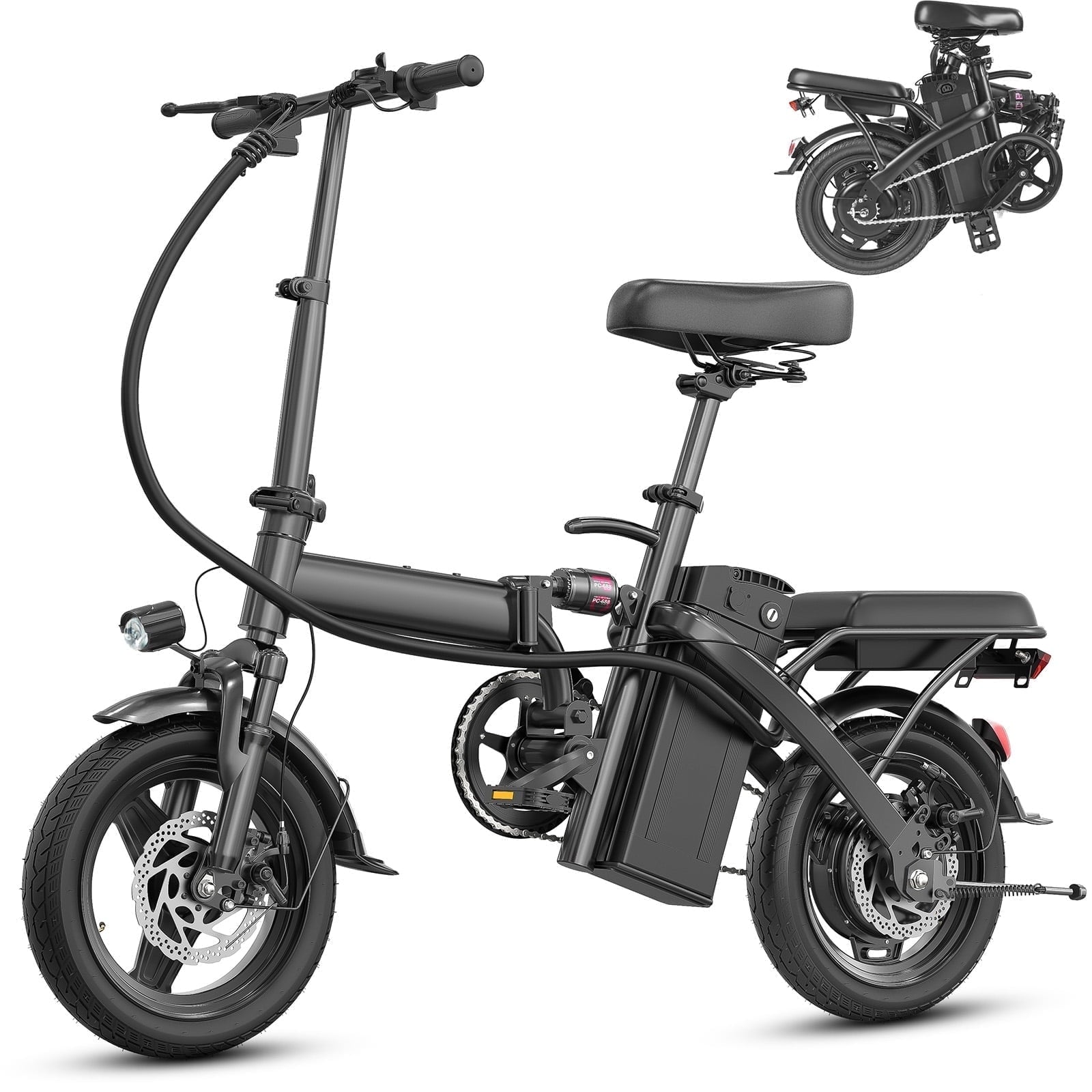 Portable Terrosor Electric Bicycle - 14 Foldable Design, Dual Disc Brakes, 20mph Max Speed, Includes Storage Basket Electric Bikes