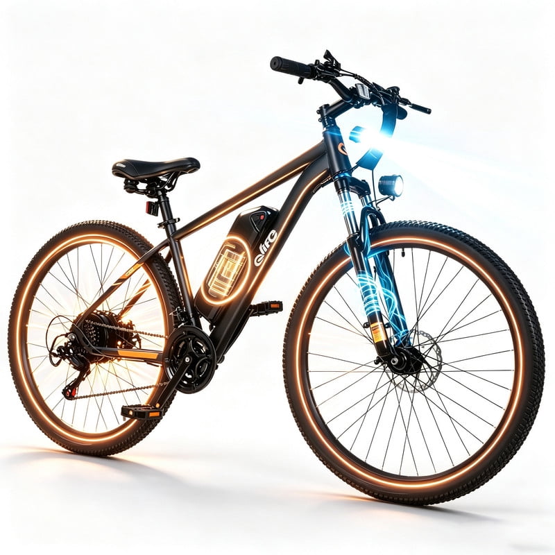 Qlife 26 Adult Electric Mountain Bike, 48V 7.8Ah Removable Battery, Max 28MPH, 7?Speed, Lock?Out Suspension, Peak 1000W Hub?Motor Mechanical Disc?Brake eBike for men&women Black Electric Bikes