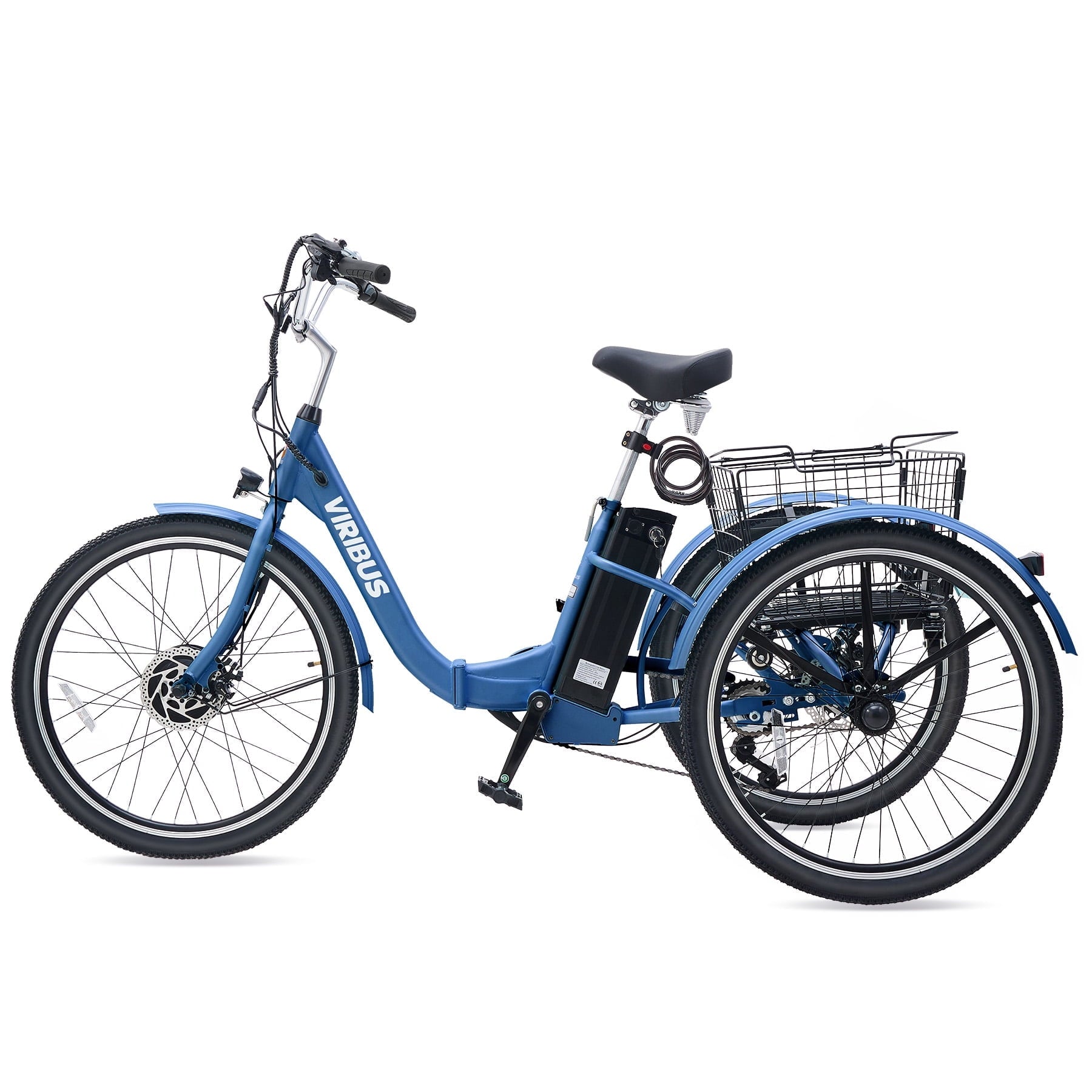 24 7-Speed Folding Electric Tricycle with 350W Motor 36V 13Ah Battery Blue Electric Bikes