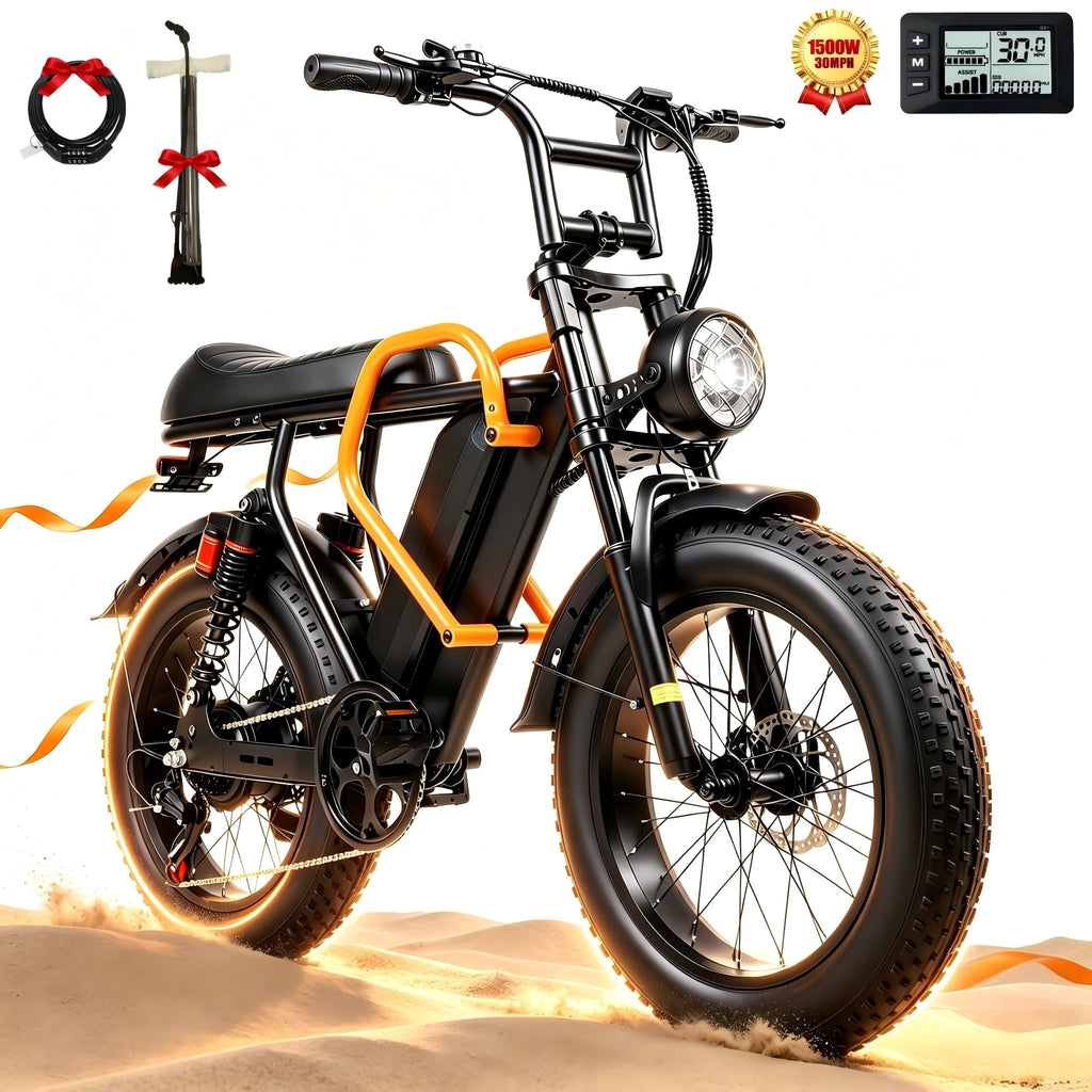 XKJ Electric Bike for Adults, 1500W Peak, 30MPH Electric Bike,50Mlies, 20 Fat Tire E-Mountain Bikes, 920Wh Removable Battery Ebike, Full Suspension shock, 7-Speed, UL 2849,Dirt ebike Electric Bikes