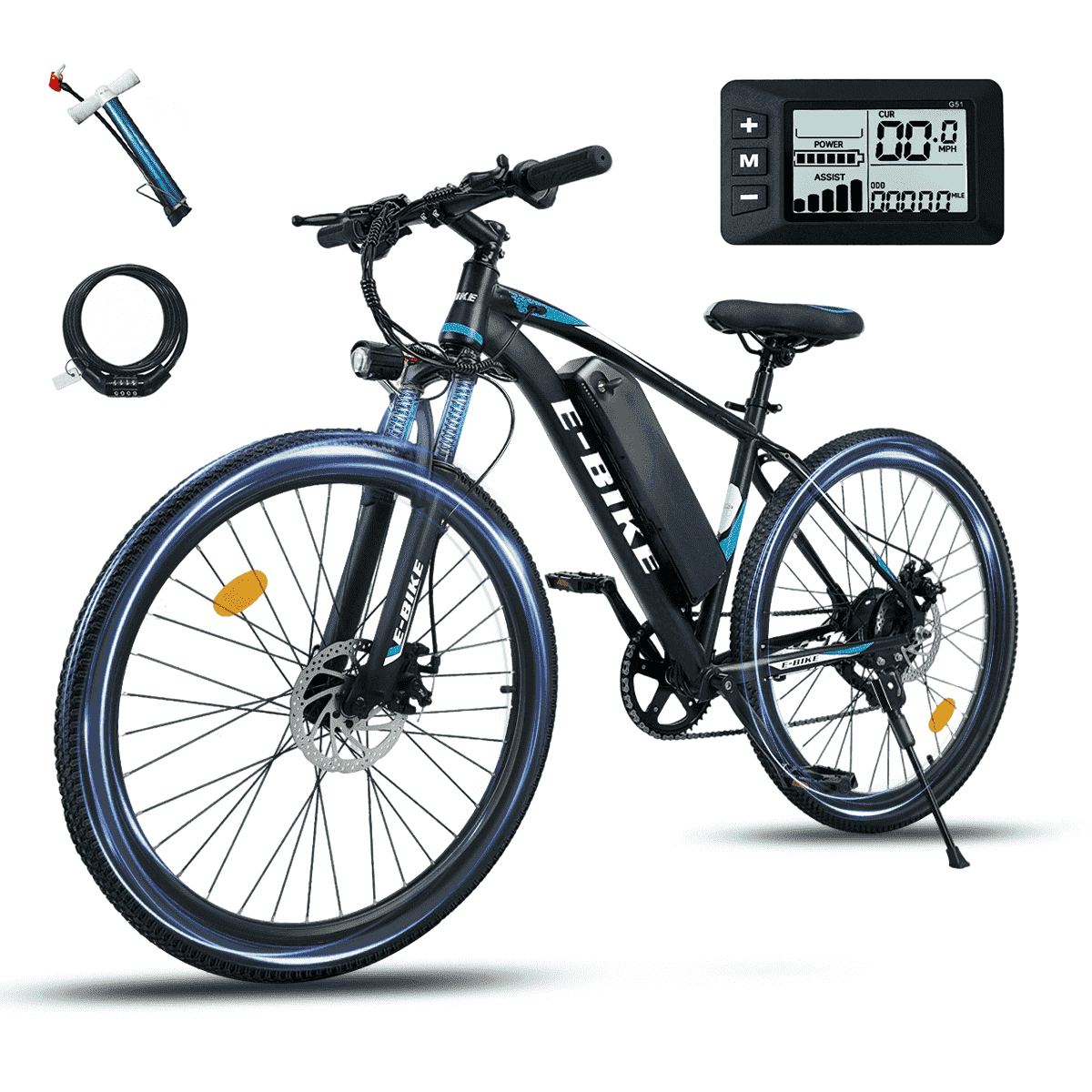 XKJQTA Electric Bike for Adults,26”Electric Mountain Bike 576Wh Battery & LCD Display, with 7-Speed, 25MPH,Ebike,Full Suspension, 800W (Peak) Motor Commuter Electric Bicycle,Lightweight Ebike,UL2849 Electric Bikes
