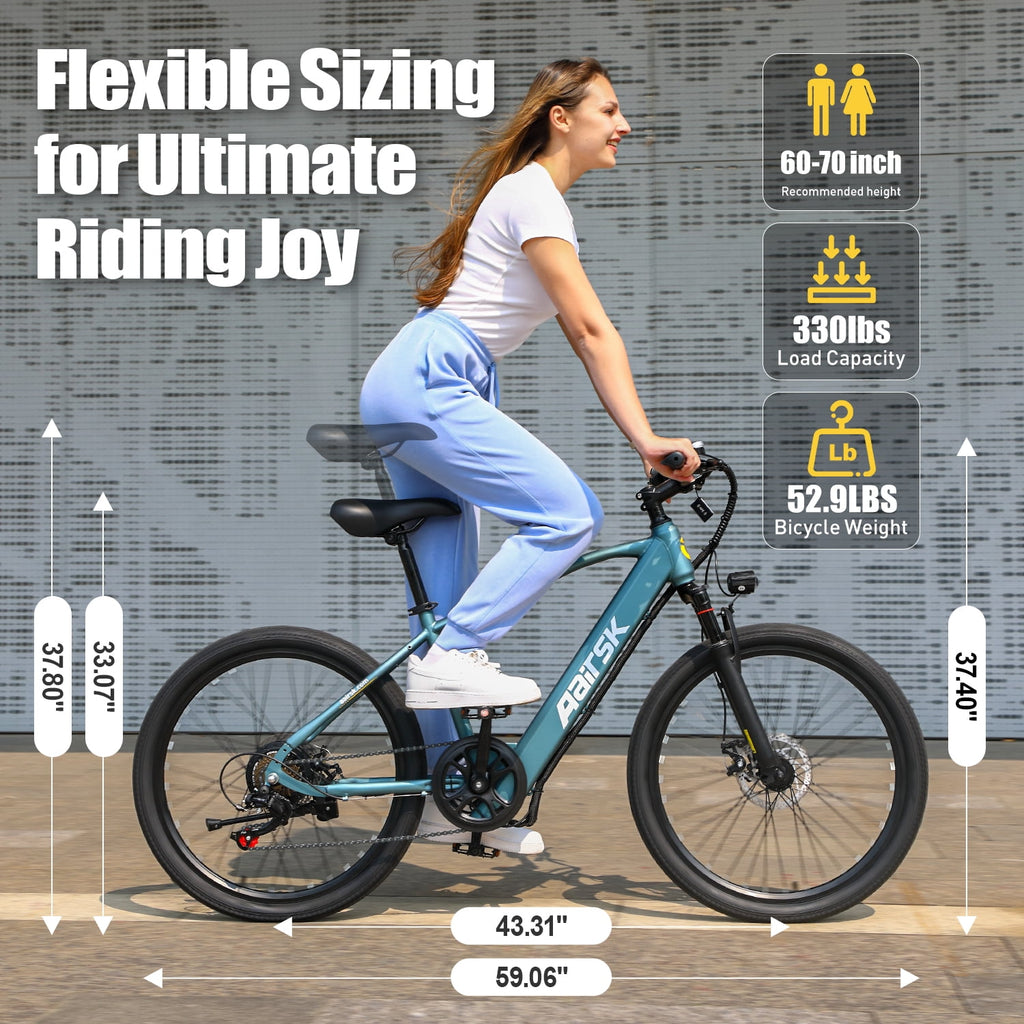 Aairsk GT300 24 Electric Bicycles for Adults,400W Motor,22MPH,36V 10AH Battery,7-Speed,40 Miles Range,UL2849 Electric Bikes