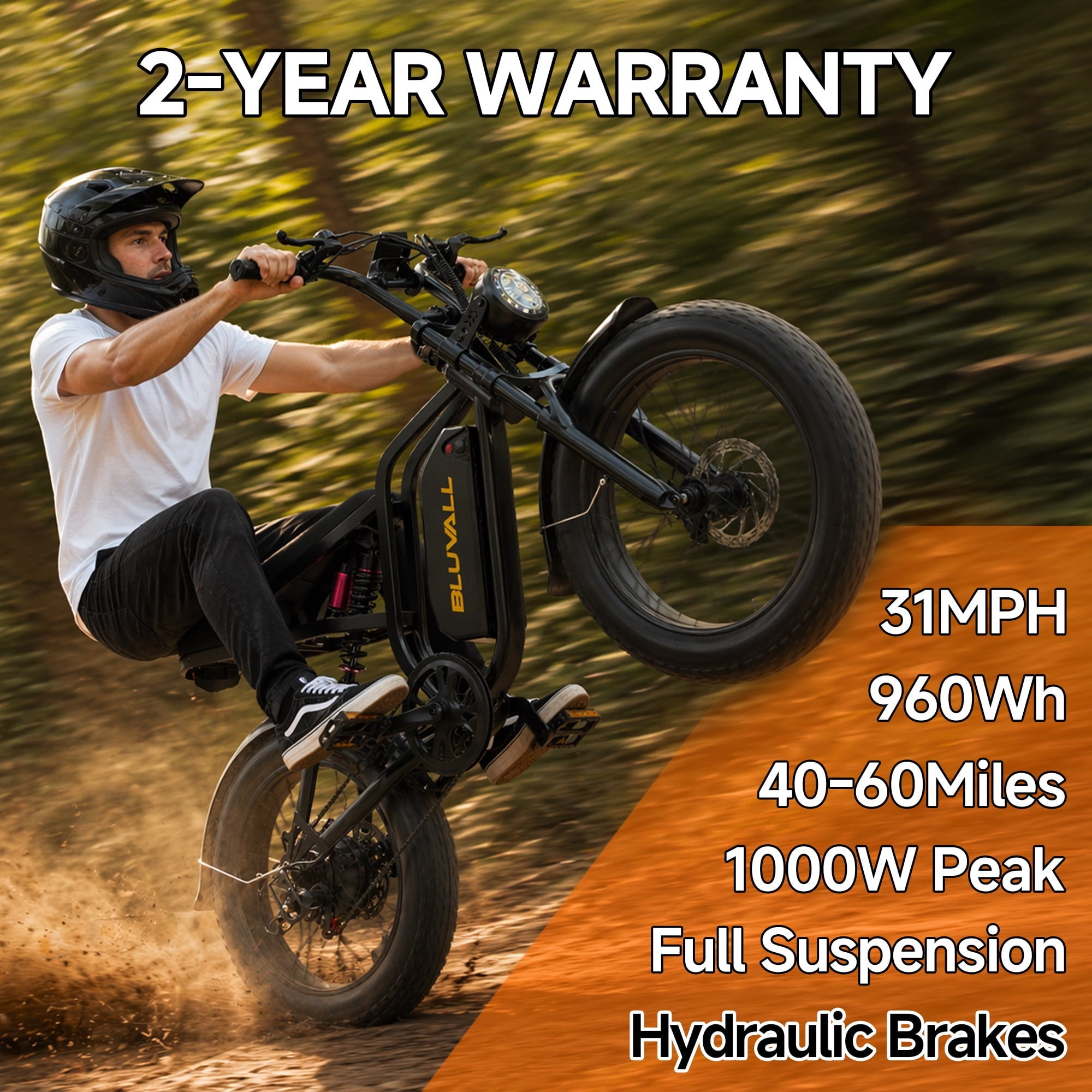 Bluvall SU8 Electric Bike, Peak 1000W 31MPH, 48V 16Ah Ebike for Adults, 20 Fat Tire E-Mountain Bikes, Full Suspension UL2849 Electric Bikes