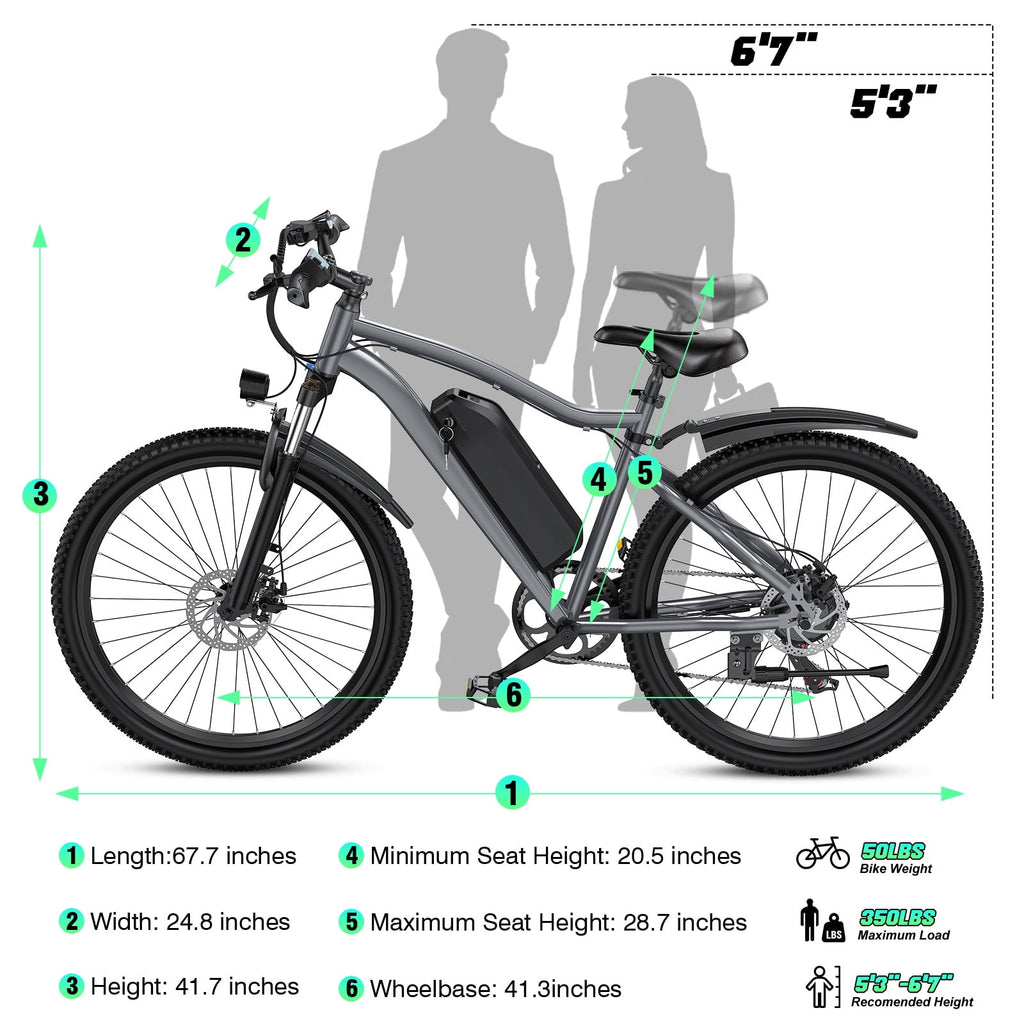Terrosor 720W Peak Electric Bike, 48V 10.4Ah, 25MPH, 50Miles Range, 26''x2.12'' Tire Mountain Ebike,7 Speeds, Removable Battery,Adult Electric Bicycle, UL2849 Electric Bikes