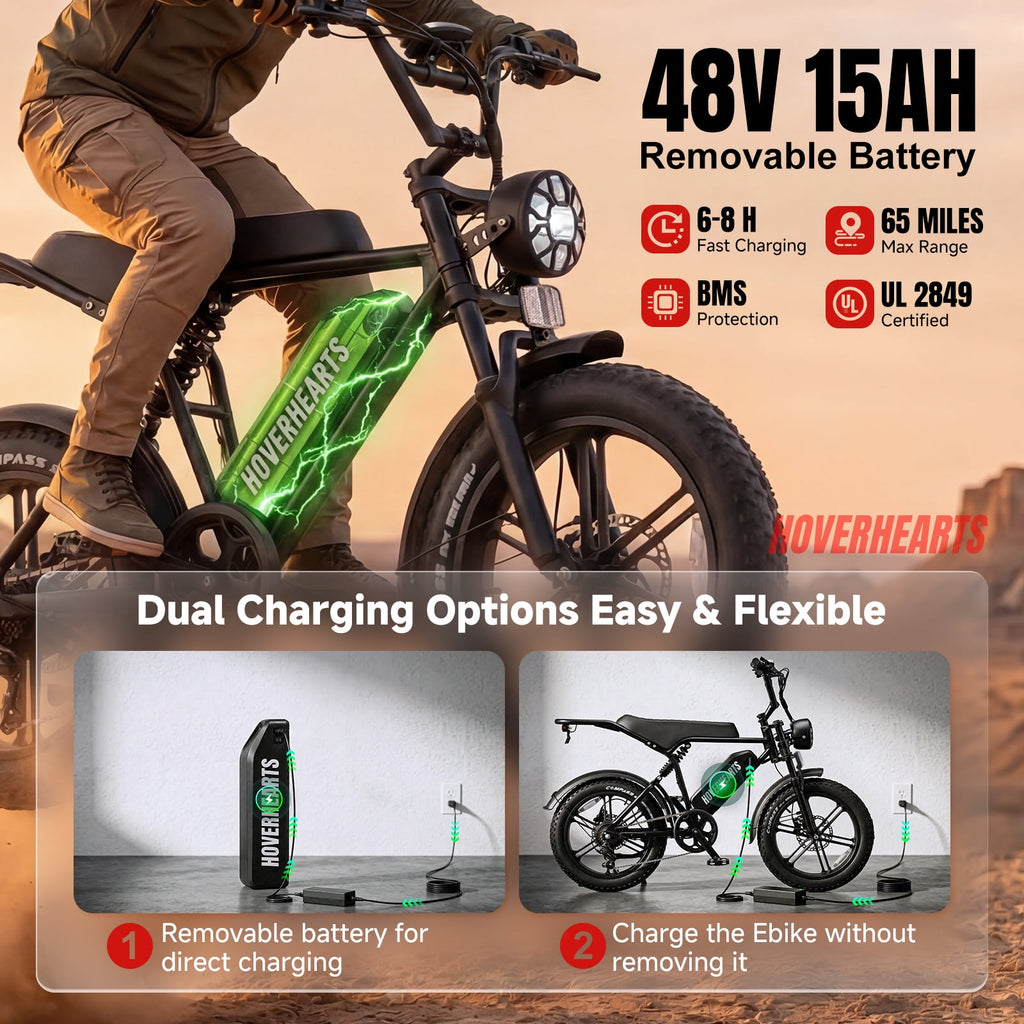 HOVER HEART 20 Fat Tire E-Bike 500W Electric Bicycle for Adults 48V 15Ah 28mph 7 Speed Hydraulic Brakes Retro Style Electric Bike with LCD Display Electric Bikes
