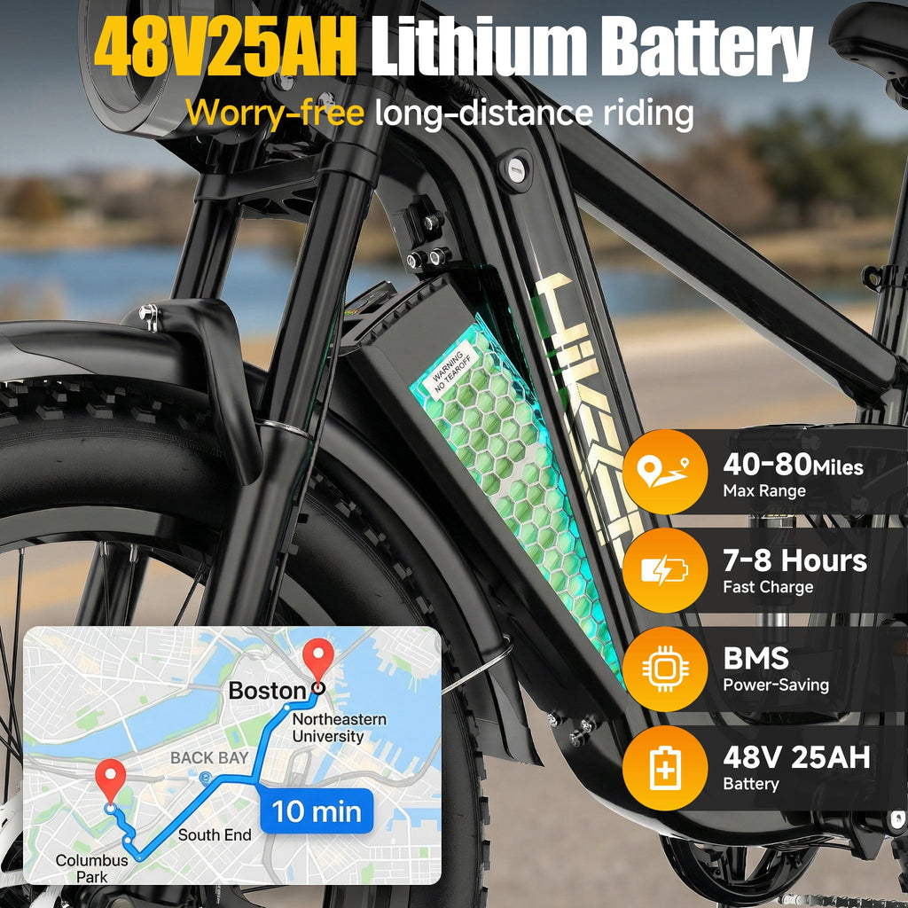 HiKeep Electric Bike for Adults, 2000W 4000W Peak Motor, 48V 25Ah Removable Lithium Battery, 26x4 Fat Tire E-Bike, 7-Speed Shimano, Full Suspension, Rear Rack, UL 2849, Black Electric Bikes