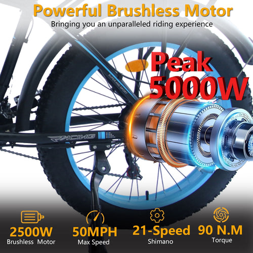 (US in Stock) 5000W Peak Dual Motor Electric Bike for Adults , 60V 25AH Removable Battery Ebike , 45-50MPH AWD 21-Speed Mountain E-Bike with 26 x 4.0 Fat Tire, Off-Road Snow EBikes Electric Bikes