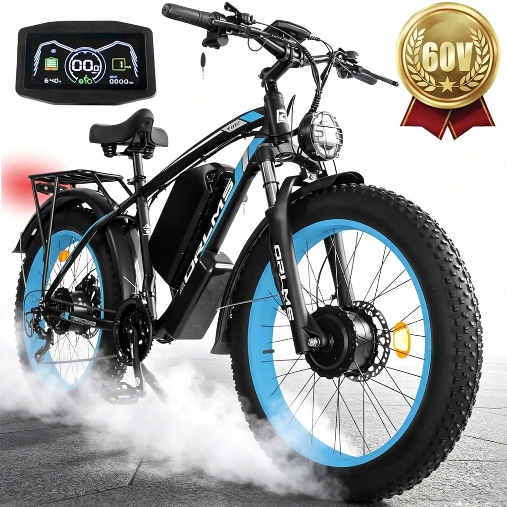 5000W (Peak) Electric-Bike, 60V 25AH Battery Electric Bike for Adults, Dual-Motor-Ebike 45MPH Ebike, 26*4.0 Fat Tire Ebike, AWD 21-Speed E-Mountain Bicycle for Off-Road Snow Sand UL 2849 Electric Bikes