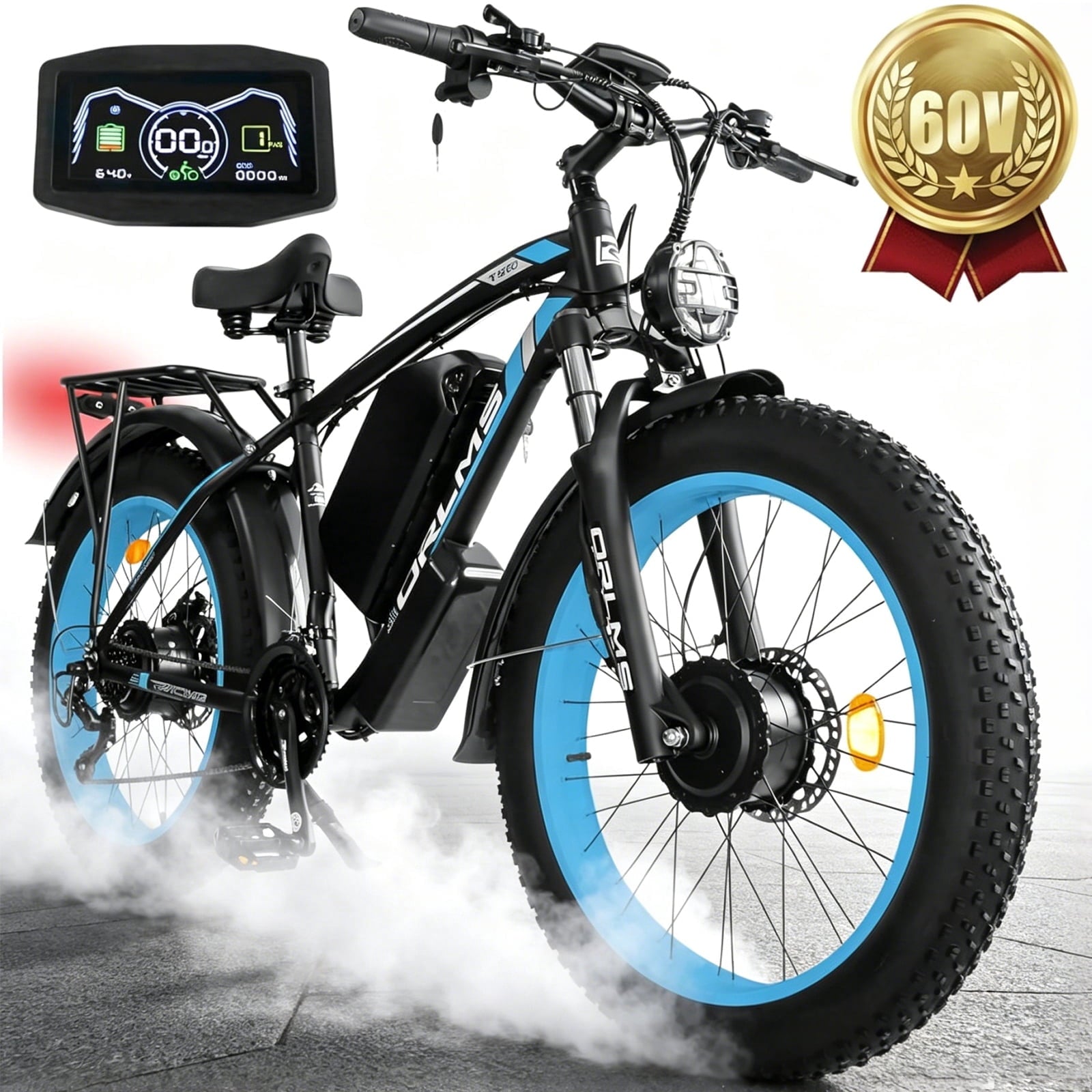5000W (Peak) Electric-Bike, 60V 25AH Battery Electric Bike for Adults, Dual-Motor-Ebike 45MPH Ebike, 26*4.0 Fat Tire Ebike, AWD 21-Speed E-Mountain Bicycle for Off-Road Snow Sand UL 2849 Electric Bikes