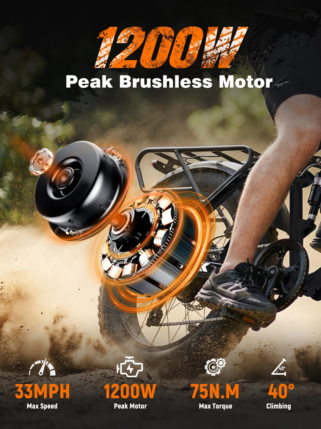 ESKUTE M300F Full Suspension Electric Bike, 20 Fat Tire Ebike, 48V 20.8Ah Removable Battery, 1200W Peak Motor, 7-Speed, Up to 80 Miles, Black, UL2849 Electric Bikes