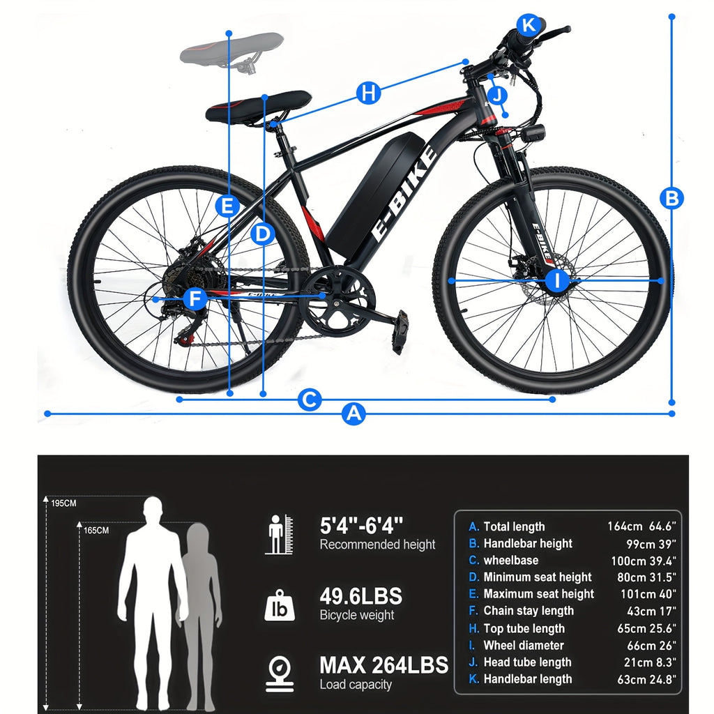 XKJQTA Electric Bike for Adults,26”Electric Mountain Bike 576Wh Battery & LCD Display, with 7-Speed, 25MPH,Ebike,Full Suspension, 800W (Peak) Motor Commuter Electric Bicycle,Lightweight Ebike,UL2849 Electric Bikes