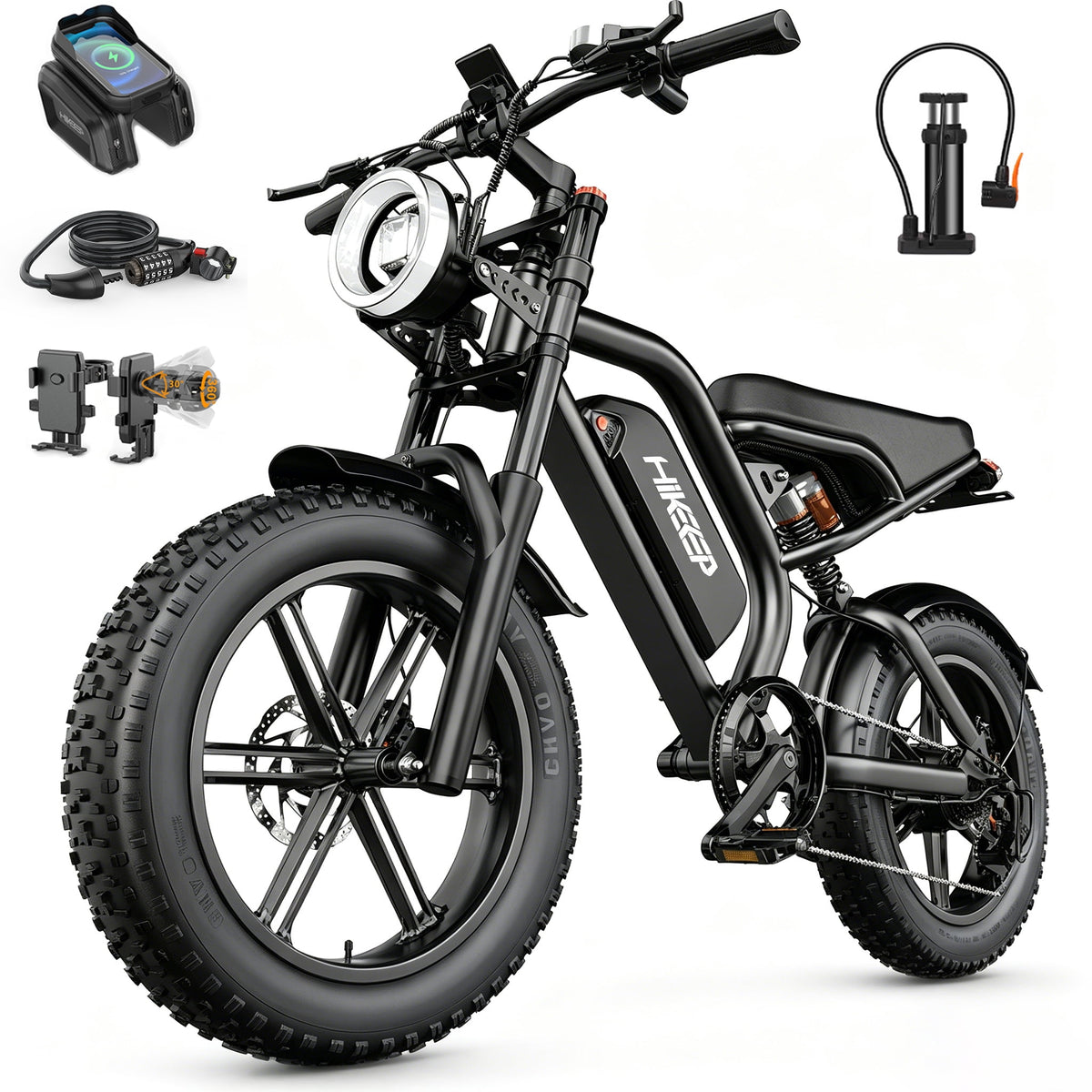 20x4.0 Fat Tire Adult Off-Road Mountain E-Bike, 1500W Peak Motor, Full Suspension, UL2849 Certified, 48V 15Ah Removable Battery Electric Bikes