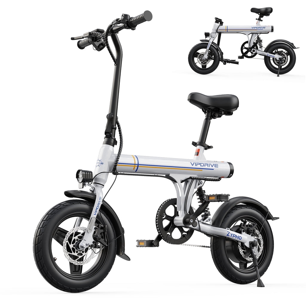 VIPDRIVE Electric Bike, 14 Folding EBike for Adults, 500W Peak Motor, 36V 7.8Ah Battery, 20MPH City Commuter E-Bike, Mini Ebike, LCD Display, UL2849 Electric Bikes