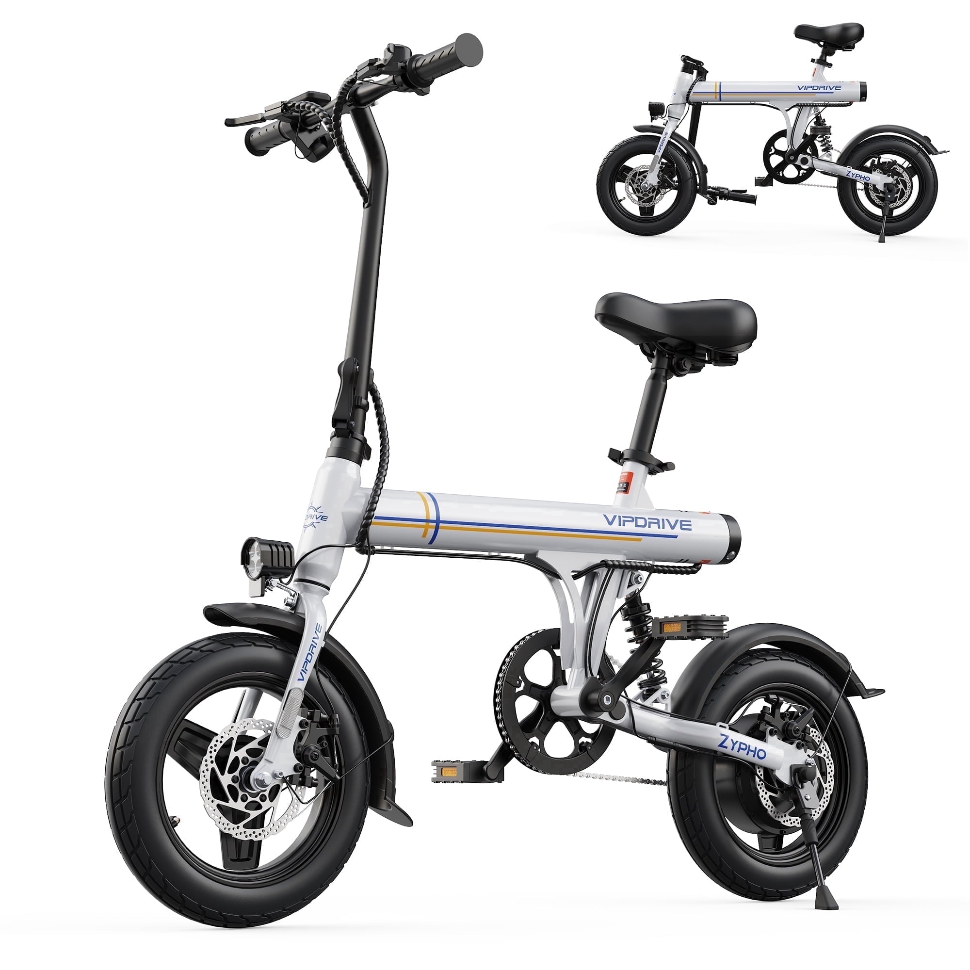 VIPDRIVE Electric Bike, 14 Folding EBike for Adults, 500W Peak Motor, 36V 7.8Ah Battery, 20MPH City Commuter E-Bike, Mini Ebike, LCD Display, UL2849 Electric Bikes