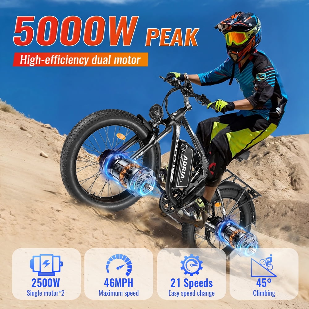TUTTIO Adria26 5000W Electric Mountain Bike for Adults, 26 Fat Tire E-Bike for Men, 7 Speed, Max 46Mph Electric Bikes