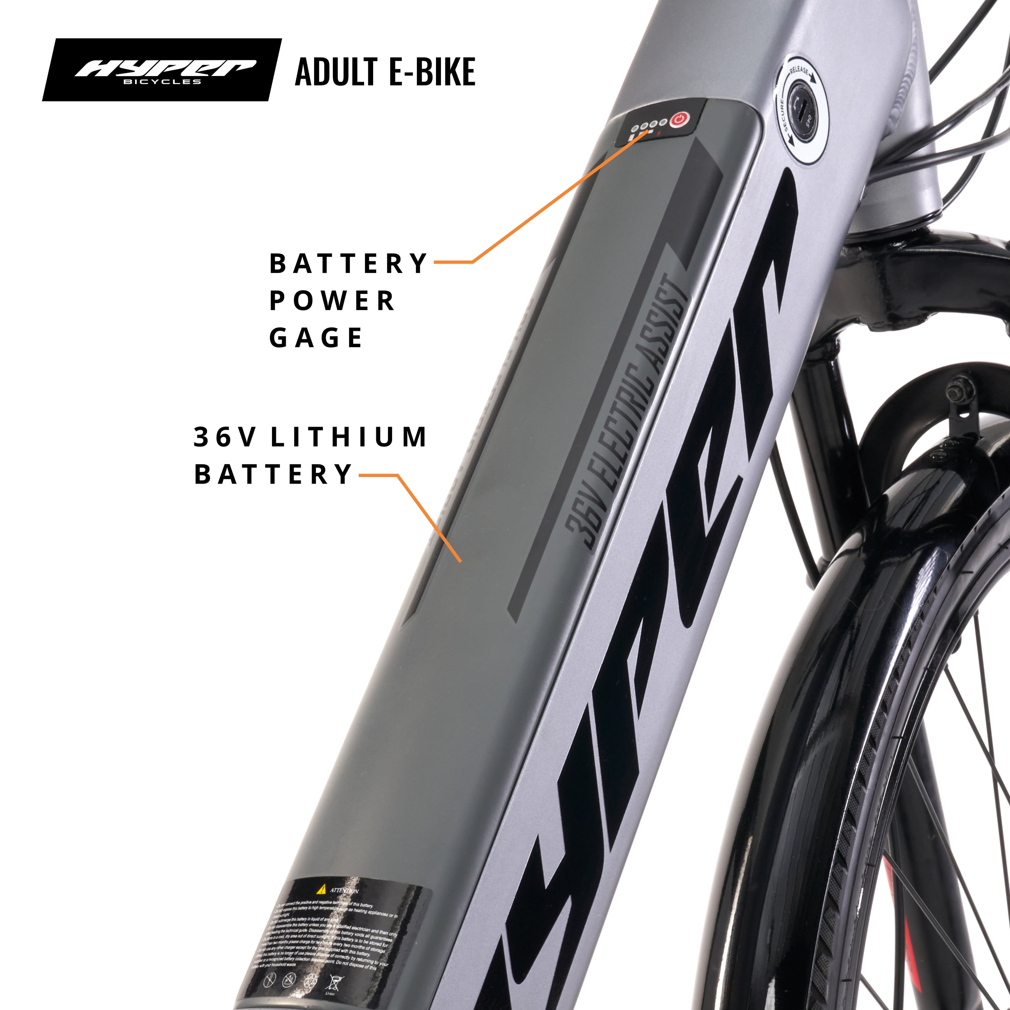 Hyper Bicycles 36V 700C Electric Commuter E-Bike, Adult Ages 13+, 250W Motor, Matte Gray Electric Bikes