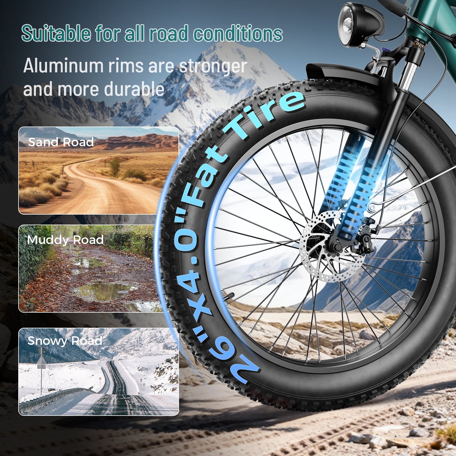 YareYi Electric Bike for Adults 26, 2000W Peak E-Mountain Bicycle, 28MPH Fat Tire Ebike, 48V 15Ah Removable Battery, 7 Speed and Front Suspension with Rear Rack UL2849 Electric Bikes