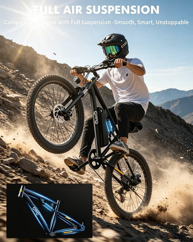 Qlife Racer 27.5 Electric Bicycle for Adults, Full Suspension 21-Speed Mountain Ebike with 500W Brushless Motor, 48V 10.4AH Removable Battery 55 Miles, (Black) with Fender & Rear Rack Electric Bikes
