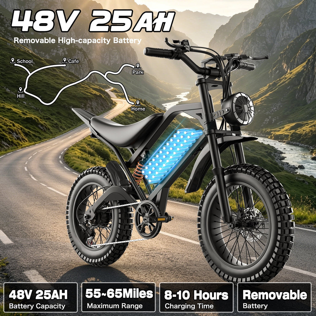GWEIT Electric Bike for Adults, 2500W Peak Electric Mountain Bike, 20 Fat Tire Electric Bicycles, 48V 25Ah Battery, 35MPH Top Speed with Dual Suspension E Bikes, UL 2849Certified Electric Bikes