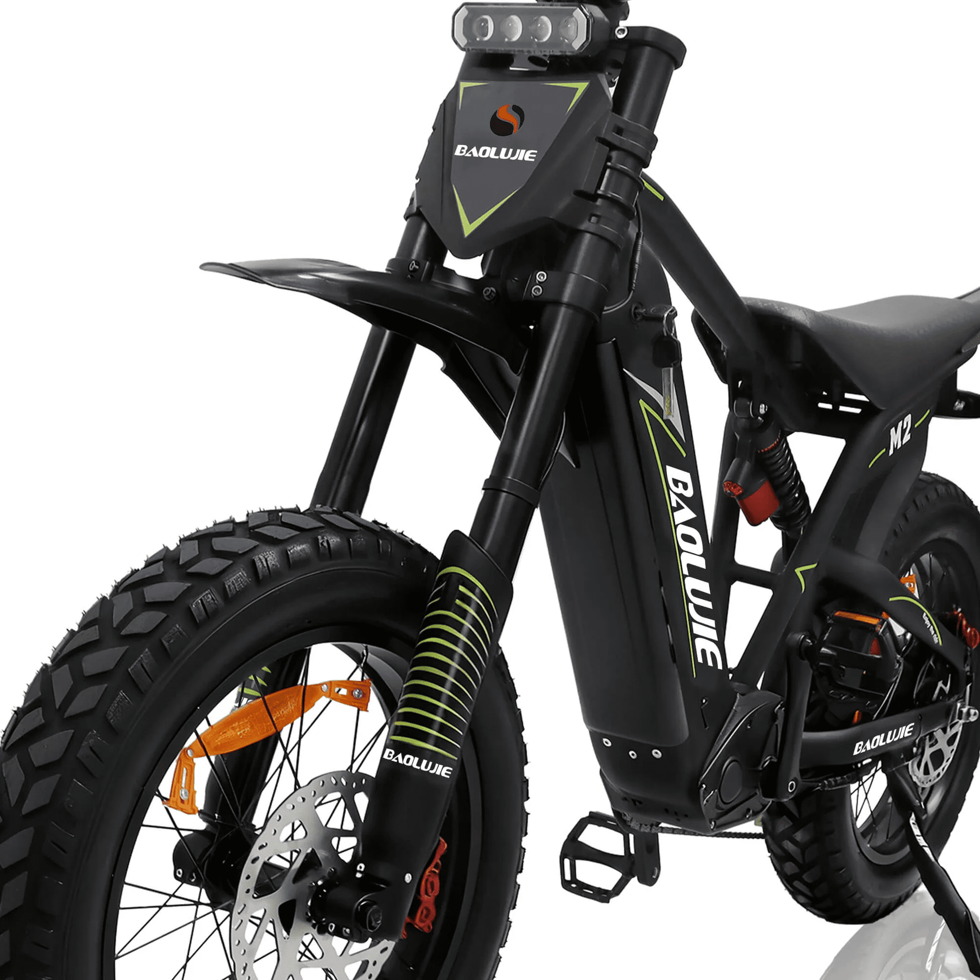 BAOLUJIE M2 3000W Electric Dirt Bike for Adults, 53 MPH, 60V/25Ah Removable Battery, 20x4.0 Fat Tires, Full Suspension, Heavy-Duty Aluminum Frame, Off-Road MTB, UL2849(Green) Electric Bikes