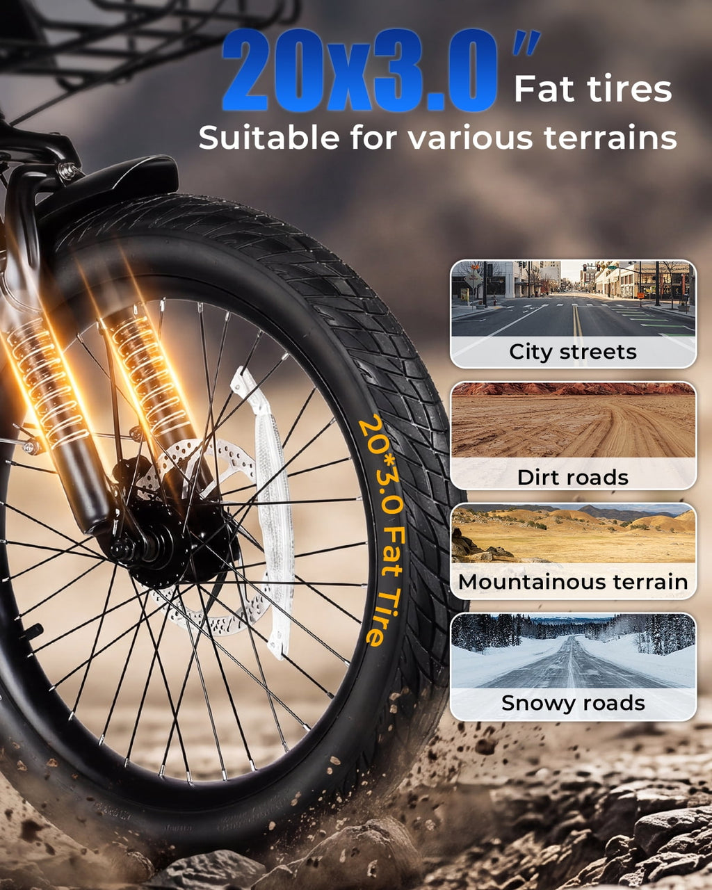 SAMEBIKE Electric Bike for Adults 20x3.0 Fat Tire Folding Ebike 1200W Motor 48V 13Ah Removable Battery 7 Speed Suspension Fork Up to 28 mph Up to 55 miles Range Electric Bikes