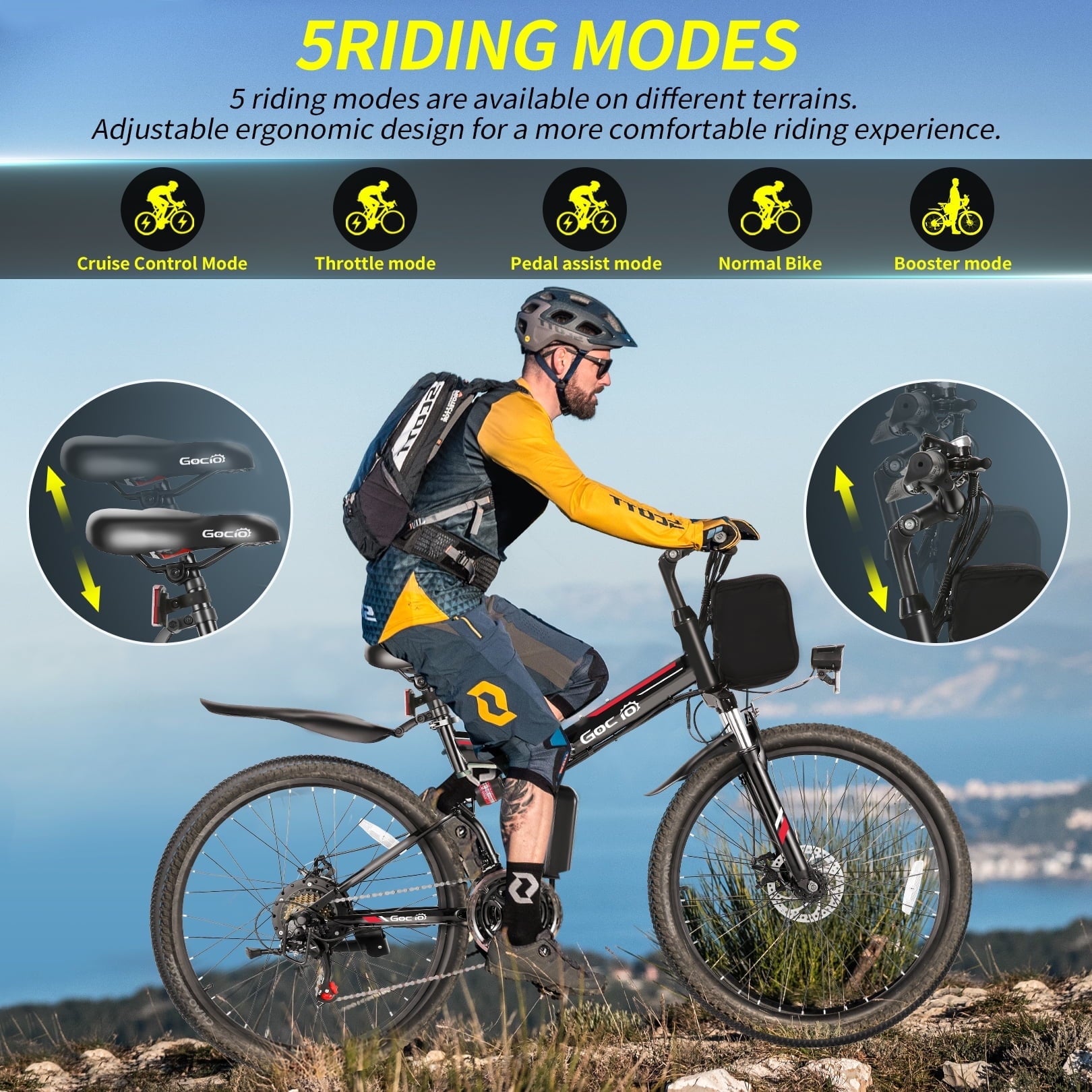 Gocio 26 Folding Electric Bike for Adults, 750W Peak Motor E-Mountain Bike, 19.8MPH, 48V 7.8AH Battery Ebike , 21-Speed Electric Bicycle, UL2849 Electric Bikes