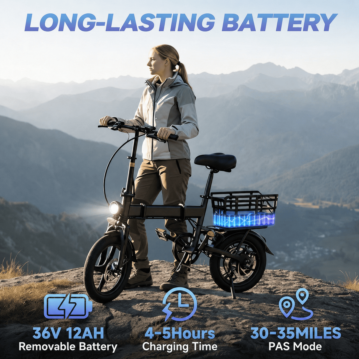 14 Foldable Commuter Electric Bike with Basket for Adults, 500W Peak Motor, 36V 12Ah Battery, 20 MPH, 35 Miles Range, Suitable for Commuting, Shopping, or Trip, UL 2849 Electric Bikes